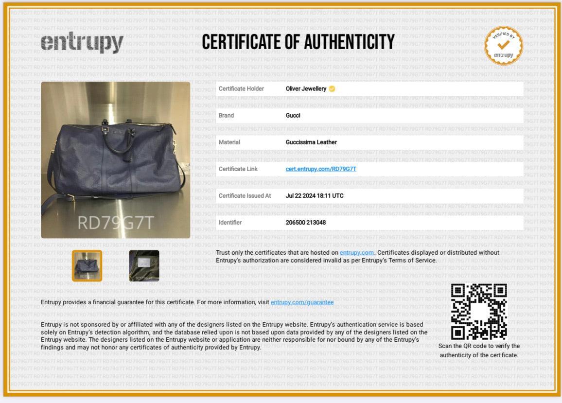 Gucci Blue Signature Leather Carry-On Duffle Bag w/ Strap