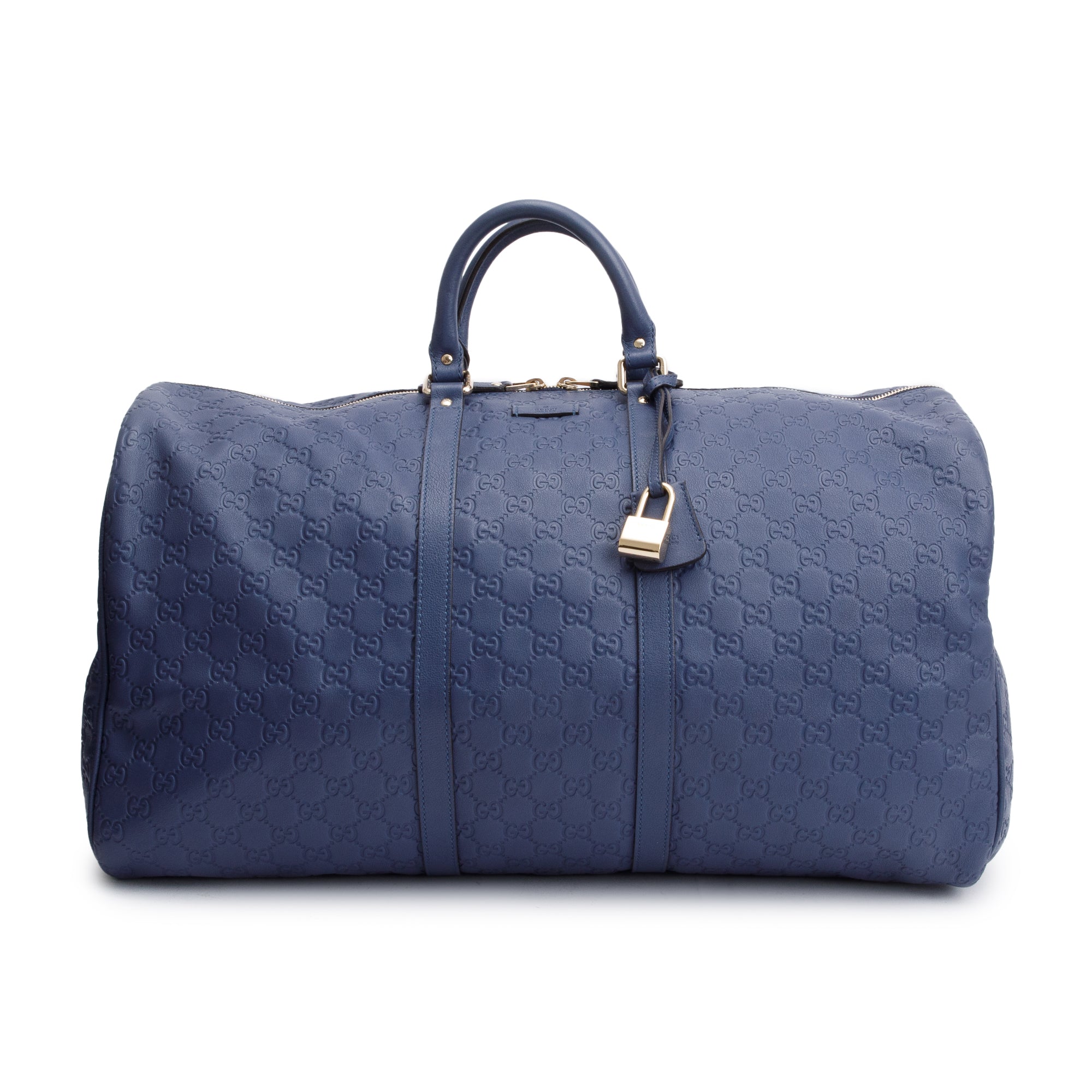Gucci Blue Signature Leather Carry-On Duffle Bag w/ Strap