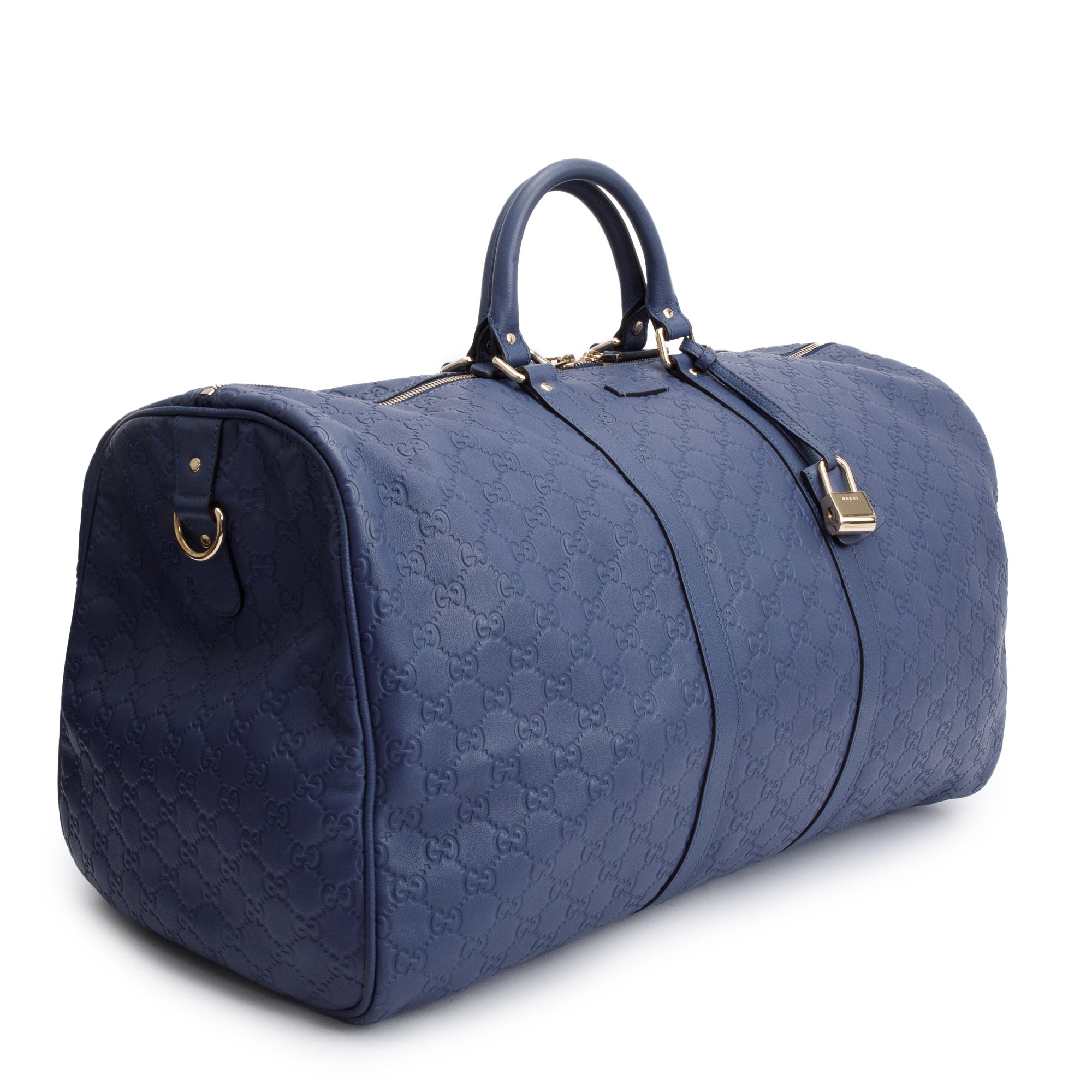 Gucci Blue Signature Leather Carry-On Duffle Bag w/ Strap
