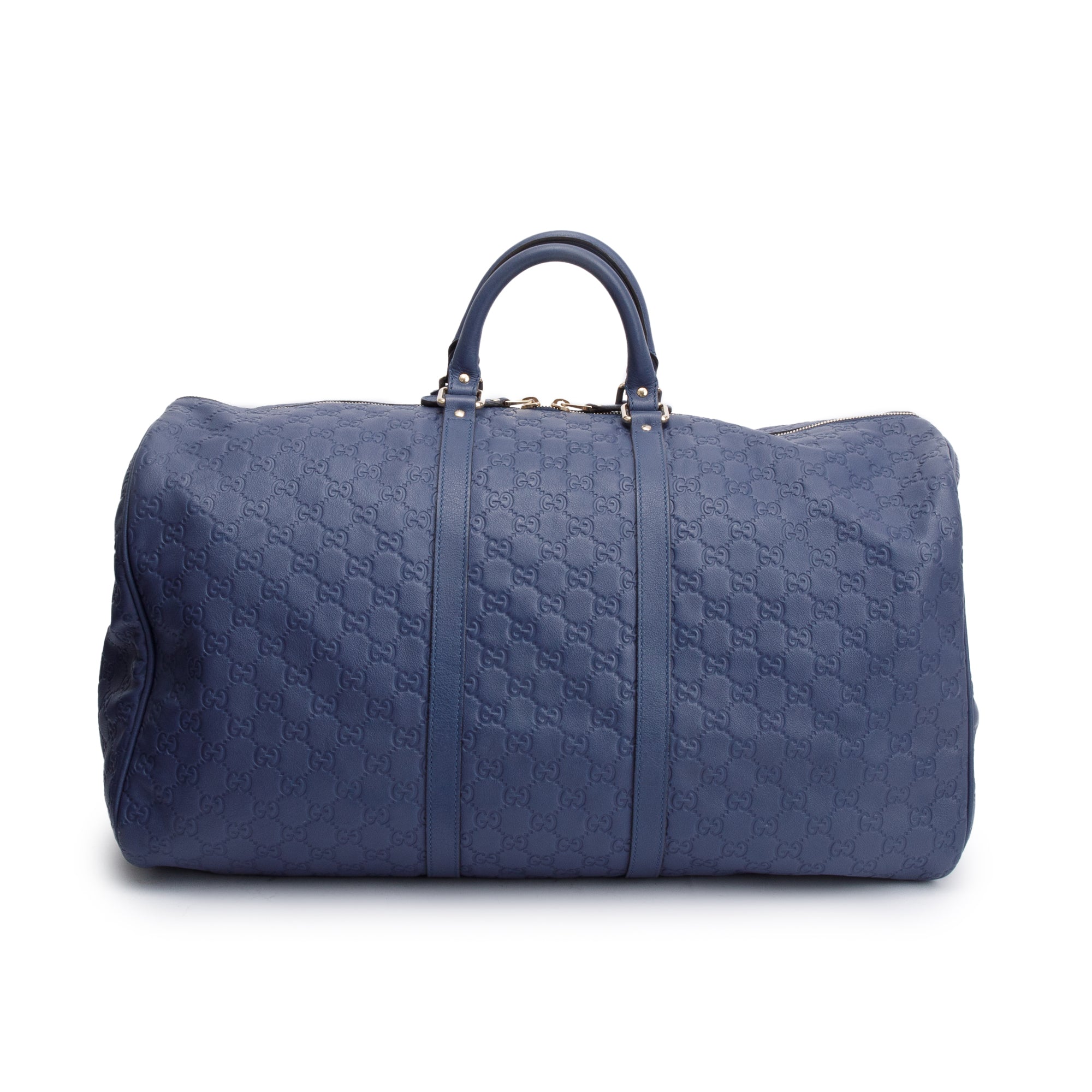 Gucci Blue Signature Leather Carry-On Duffle Bag w/ Strap