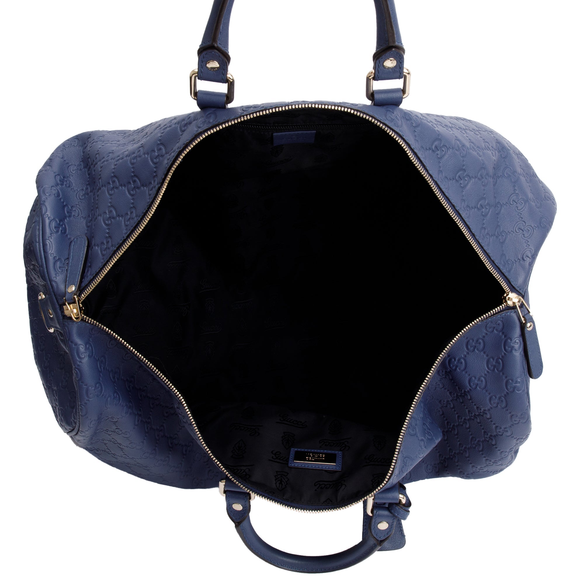 Gucci Blue Signature Leather Carry-On Duffle Bag w/ Strap