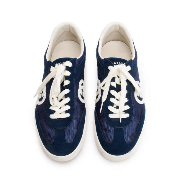 Gucci Blue Suede Canvas Men's Sneakers with Interlocking G, Size
