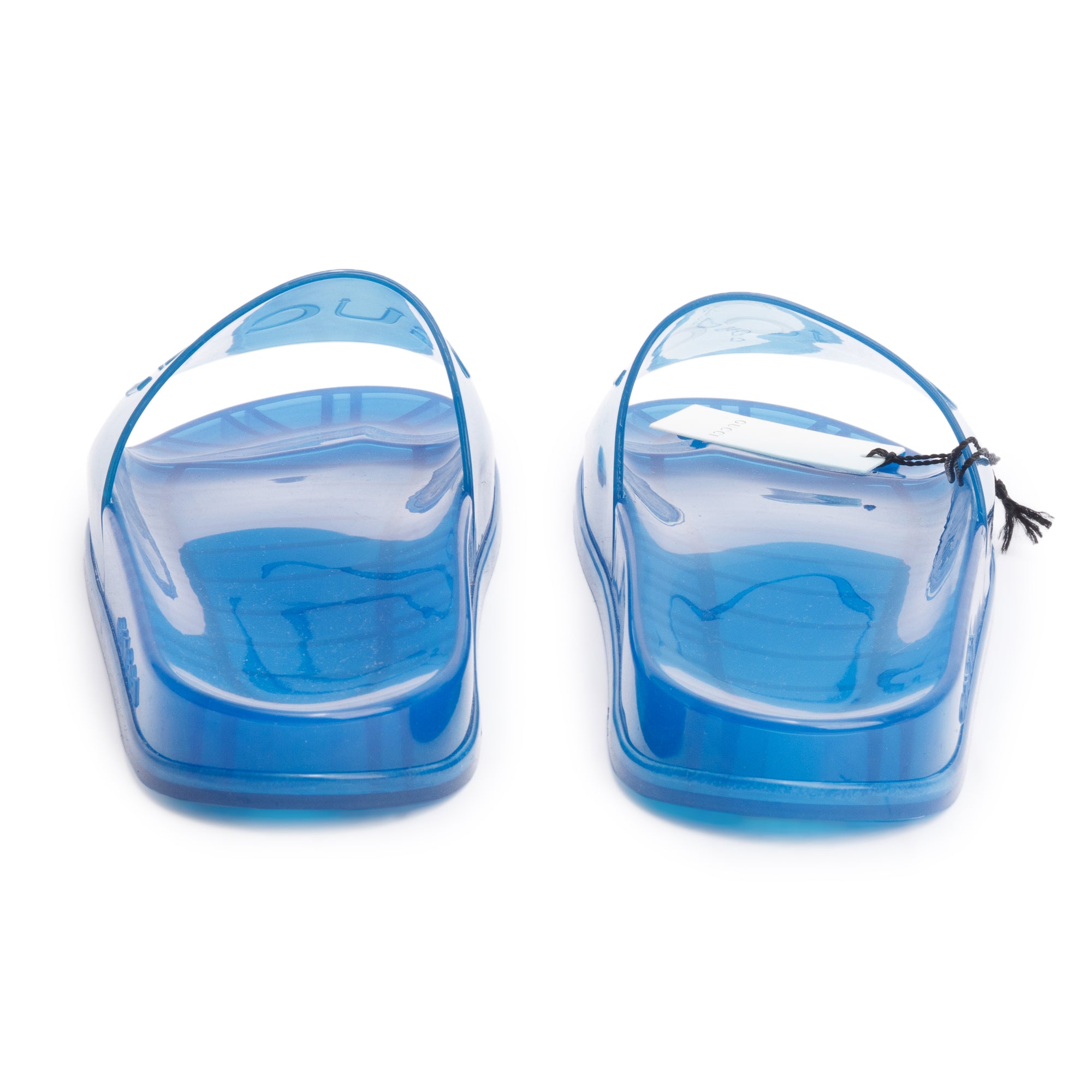 Gucci Blue Transparent Rubber Logo Slides, Size 10 w/ Box