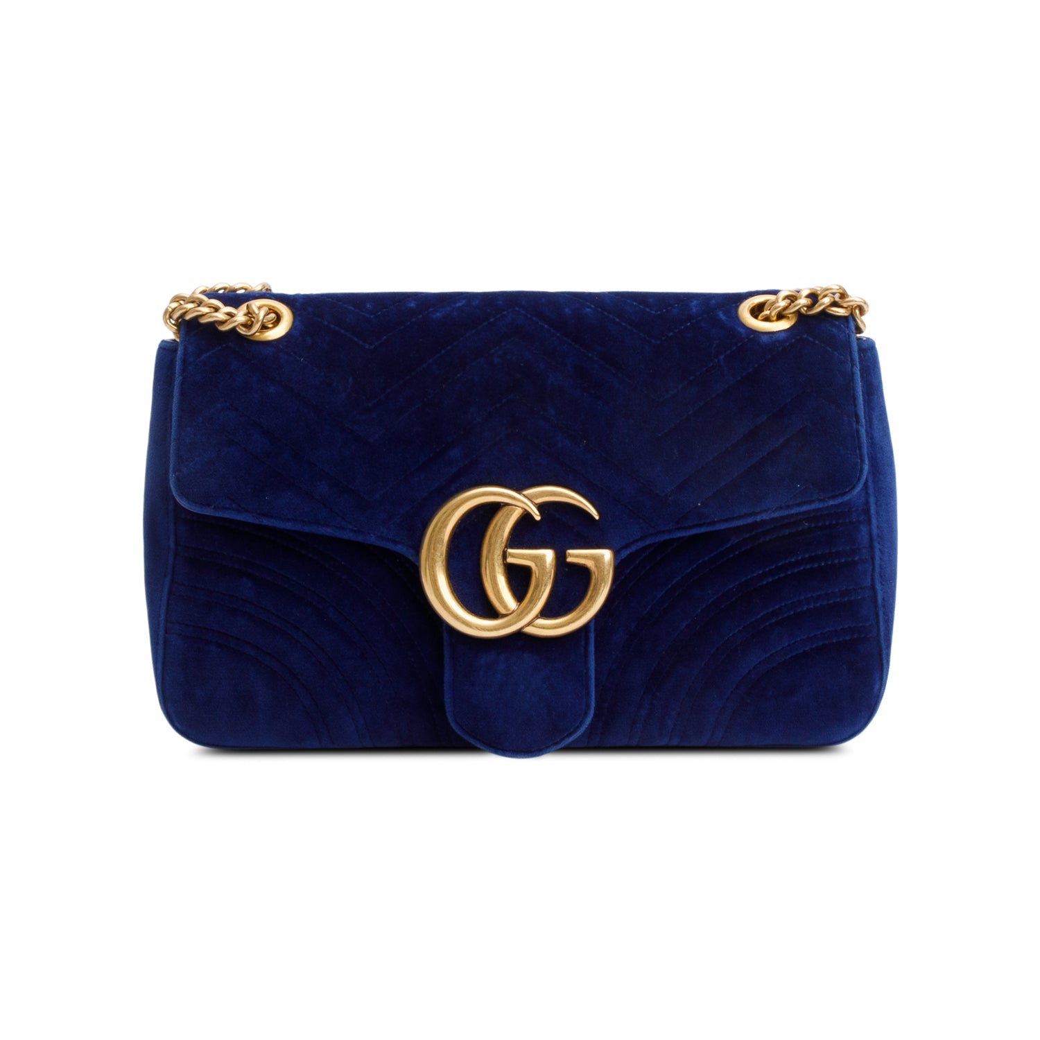 Gucci Blue Velvet Matelasse GG Marmont Medium Shoulder Bag