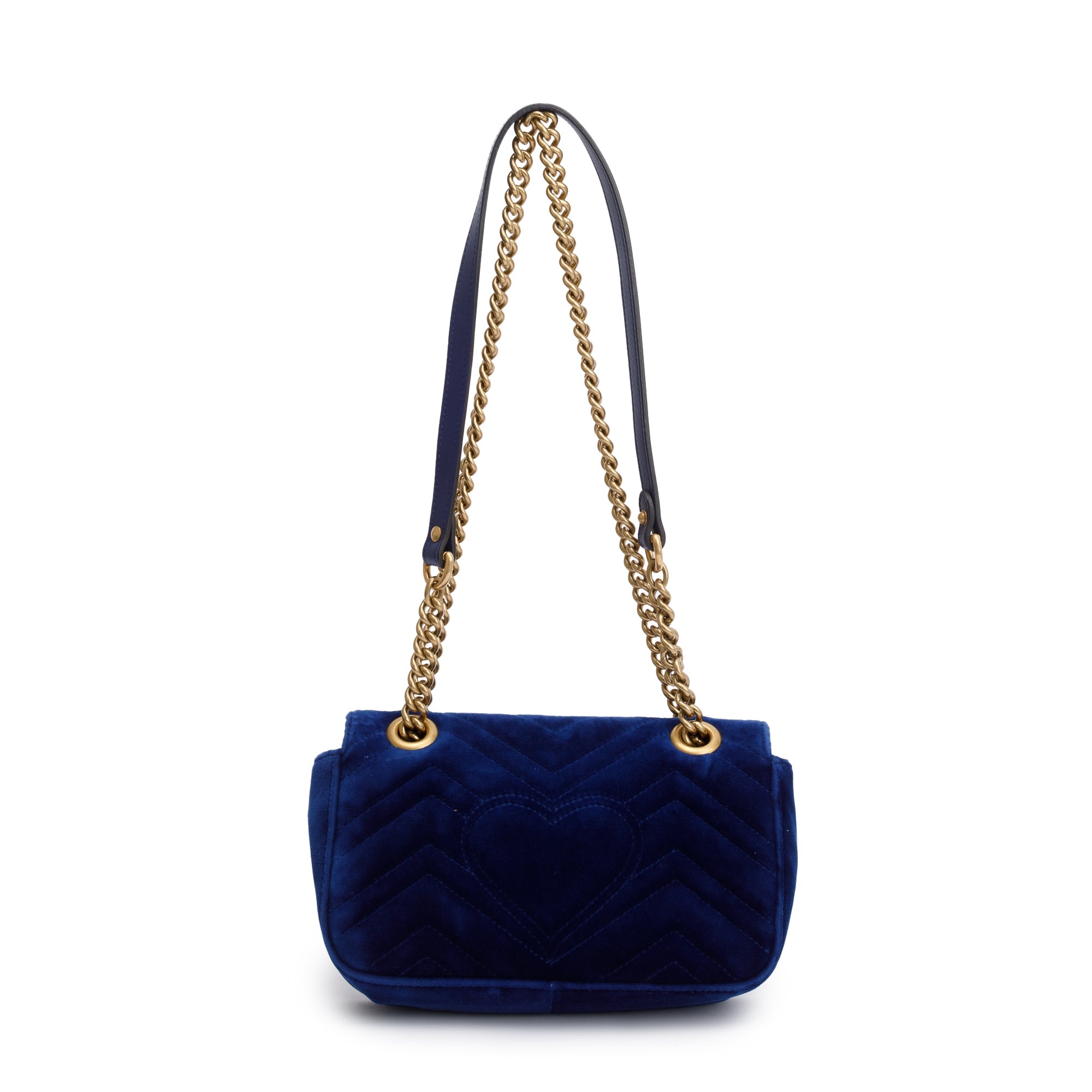 Gucci Blue Velvet Matelasse GG Marmont Mini Shoulder Bag