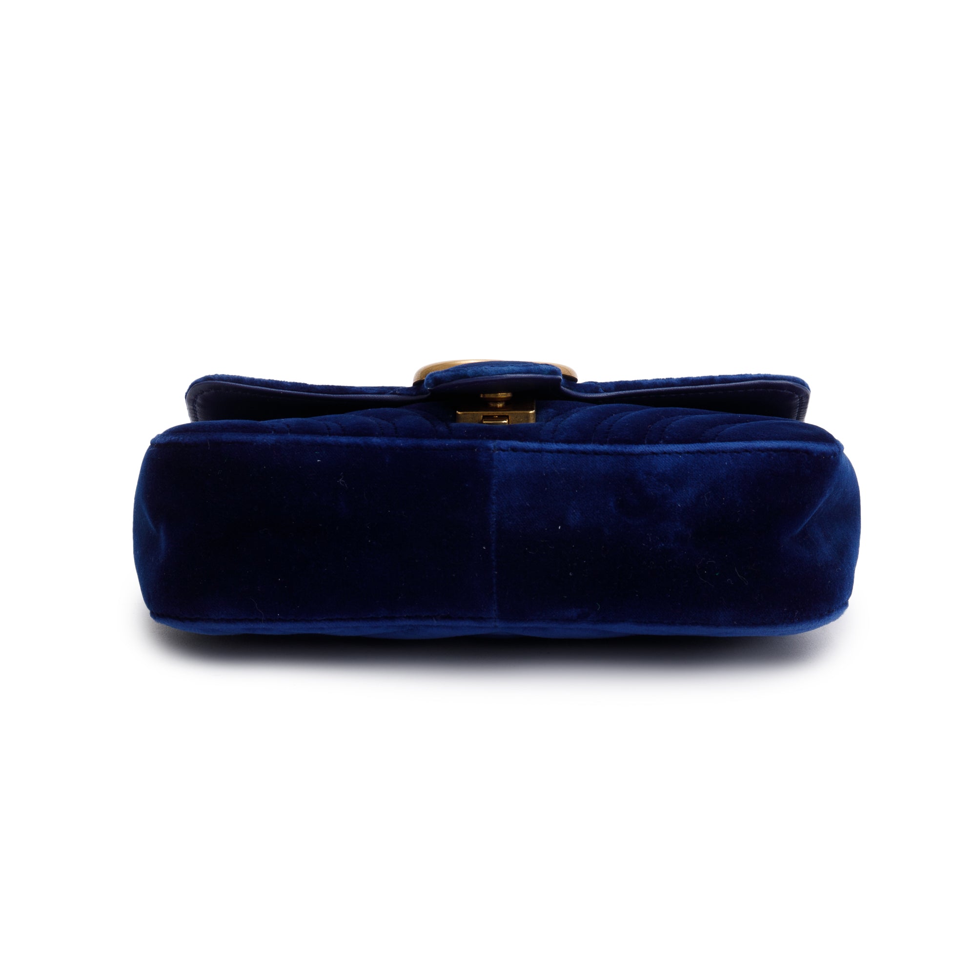Gucci Blue Velvet Matelasse GG Marmont Mini Shoulder Bag