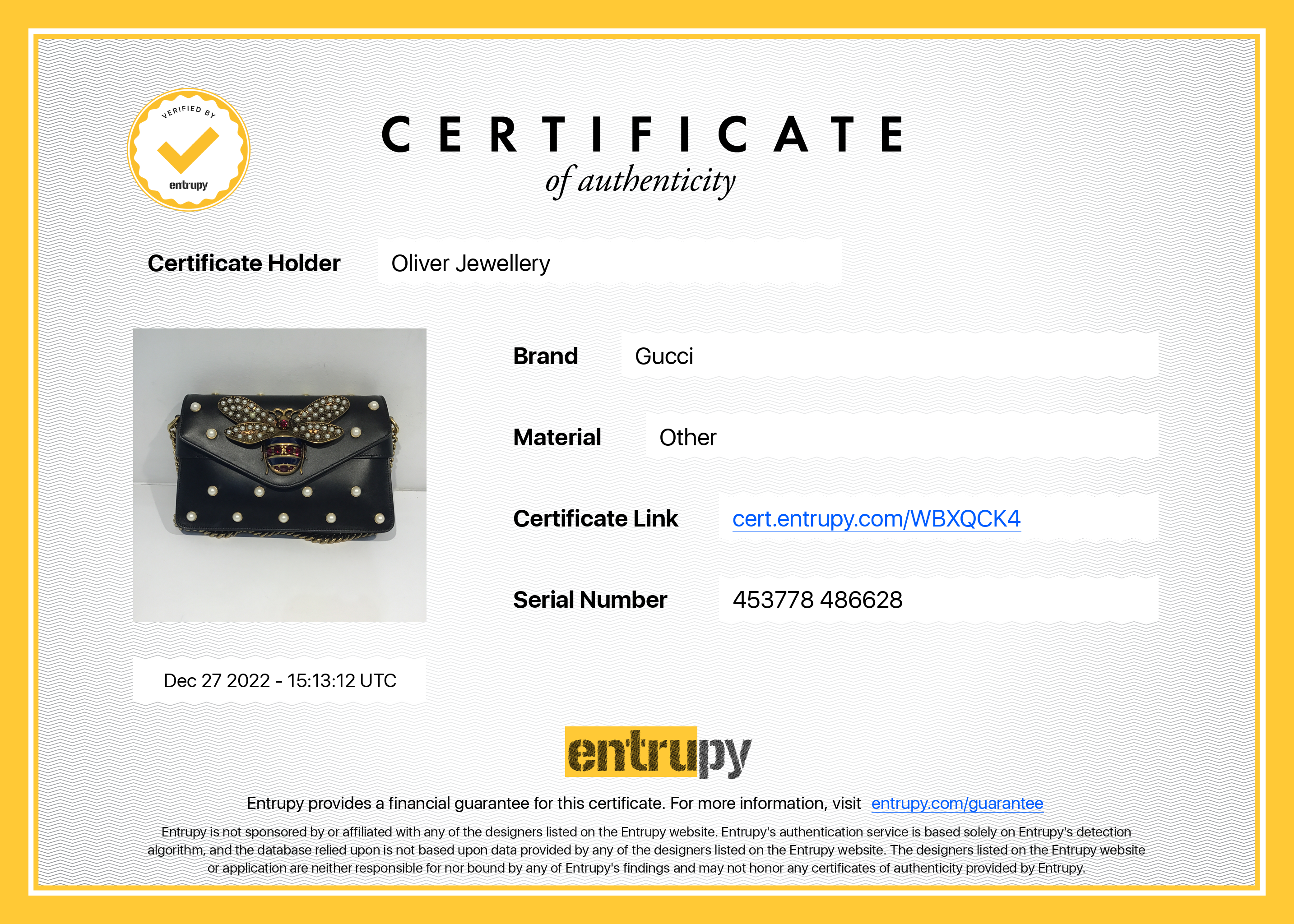 Gucci Broadway Pearly Bee Shoulder Bag w/ Box