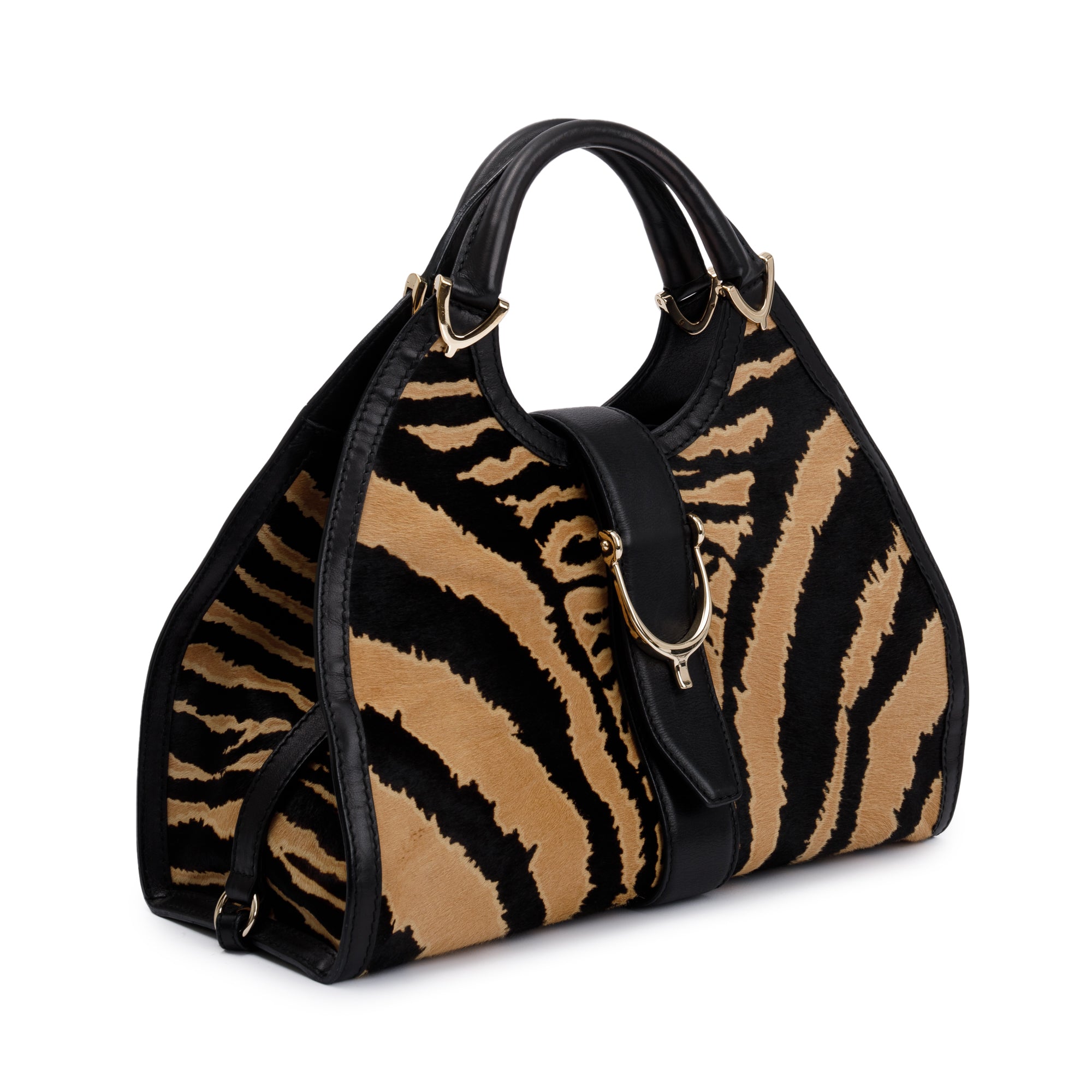 Gucci Brown Calf Hair Large Stirrup Top Handle