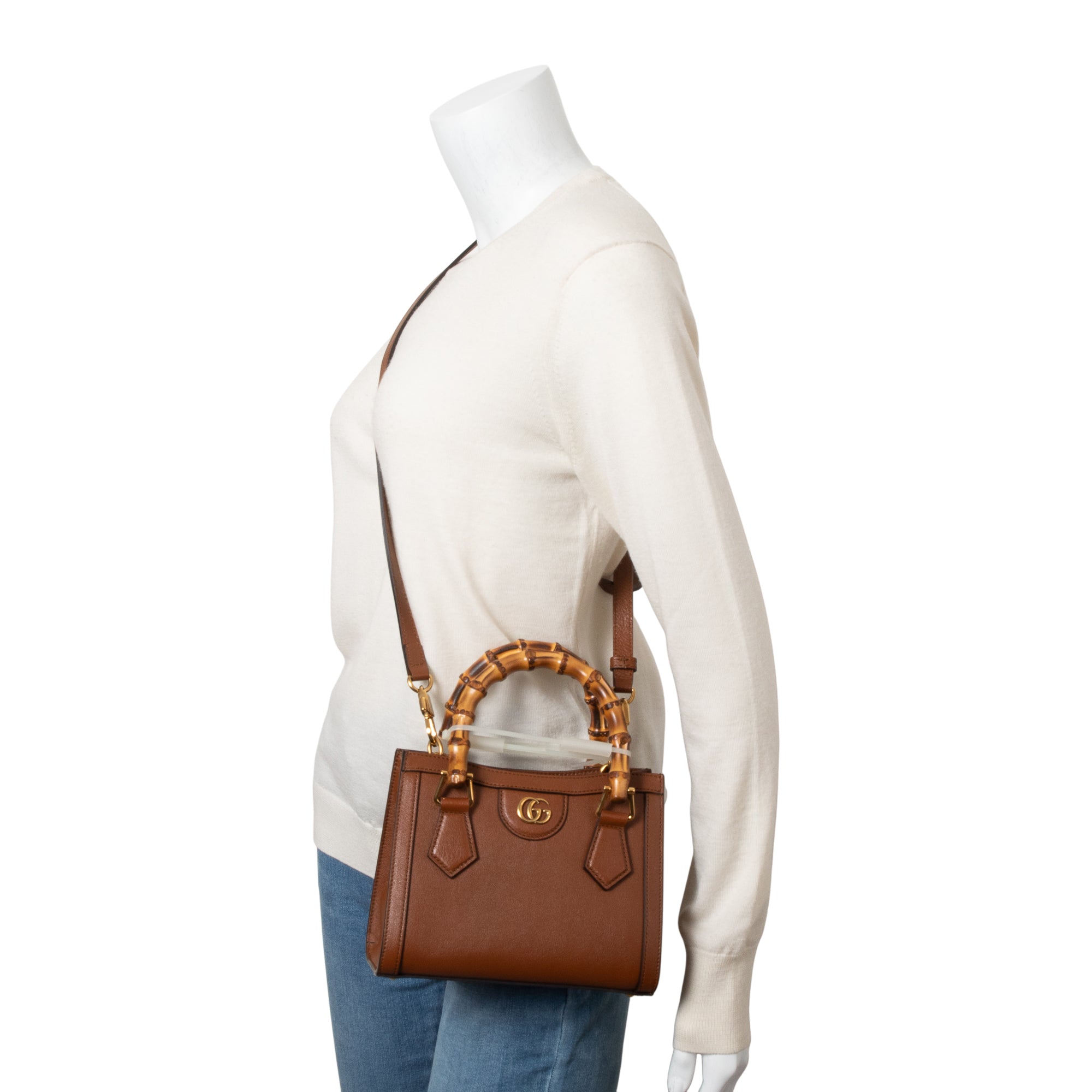 Gucci Brown Calfskin Leather Diana Mini Tote Bag w/ Strap