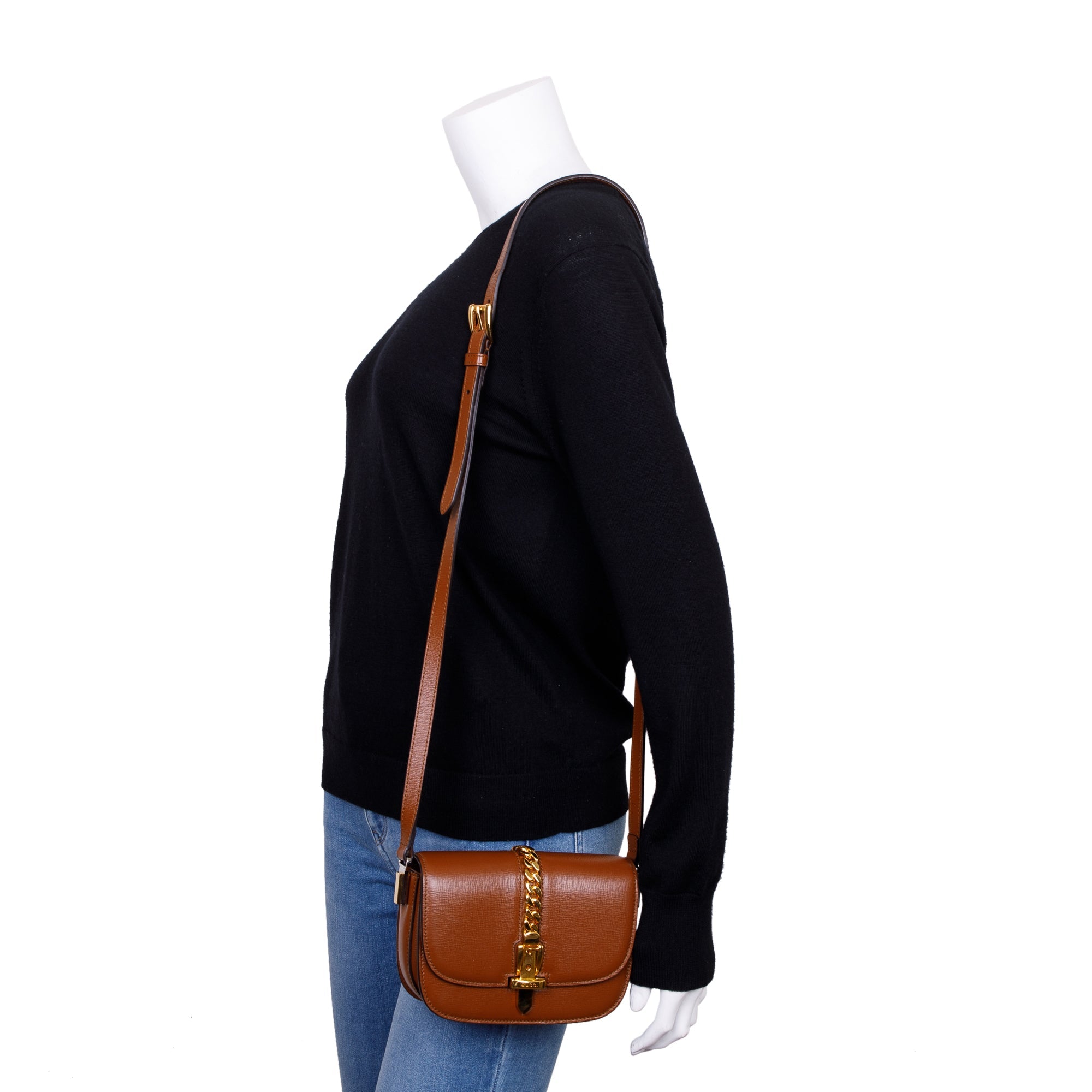 Gucci Brown Calfskin Leather Mini Sylvie 1969 Flap Messenger Bag