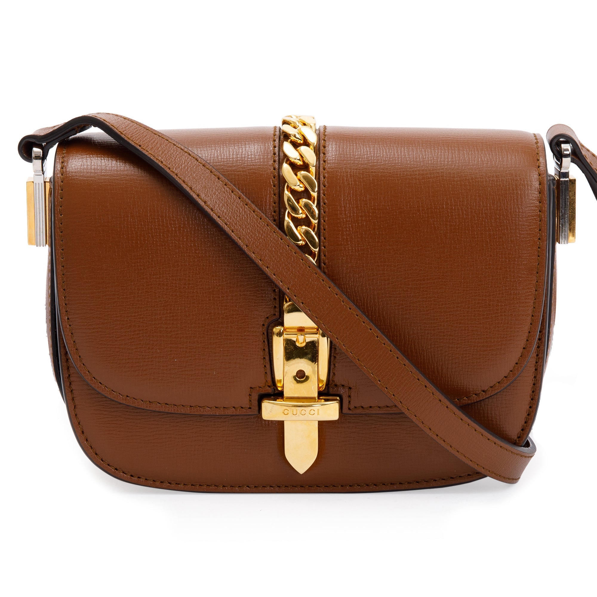Gucci Brown Calfskin Leather Mini Sylvie 1969 Flap Messenger Bag
