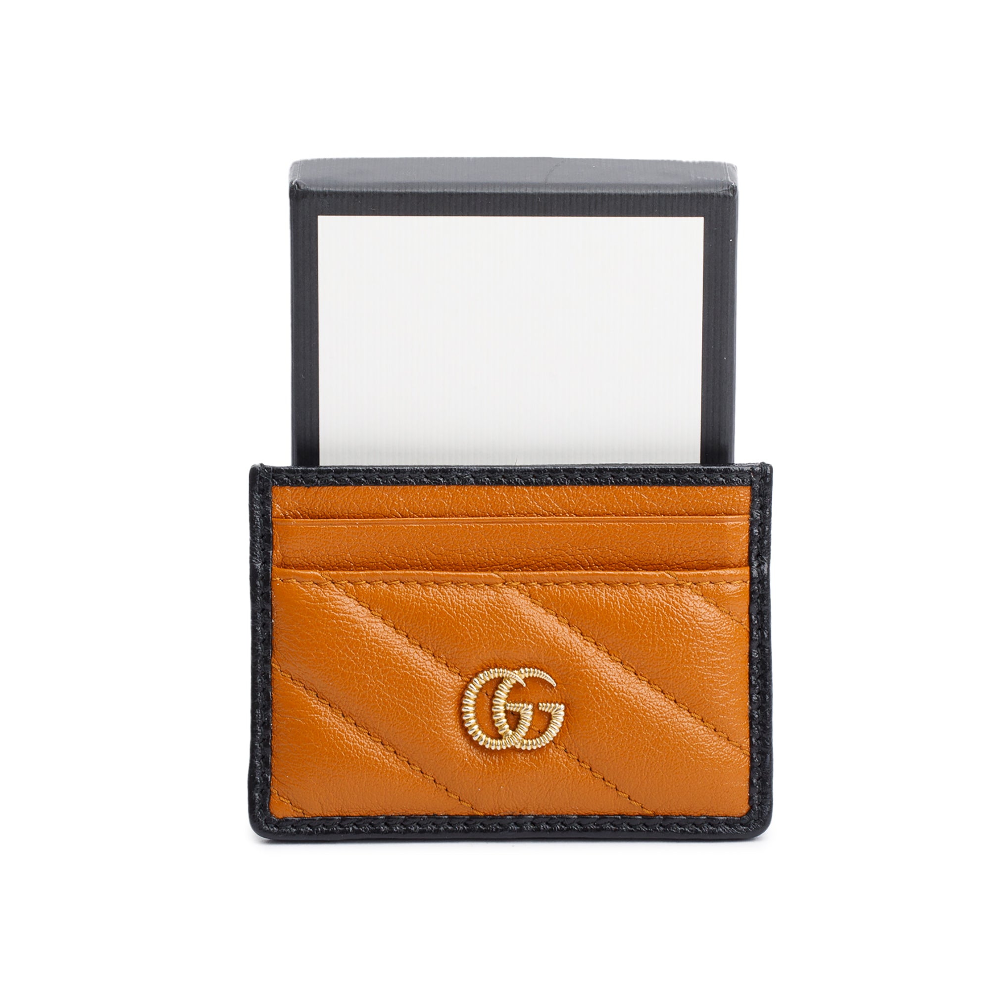 Gucci Brown Calfskin Leather Torchon GG Marmont Card Holder w/ Box