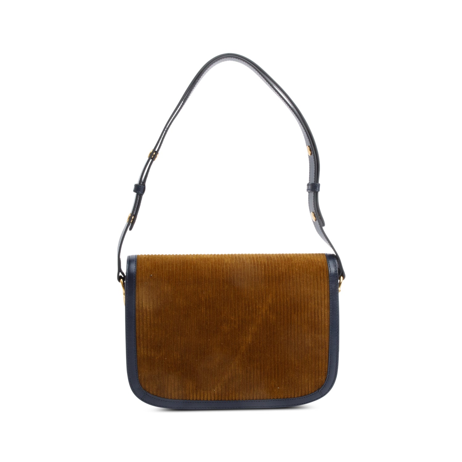 Gucci Brown Corduroy Blue Leather Trim Horsebit 1955 Small Shoulder Bag