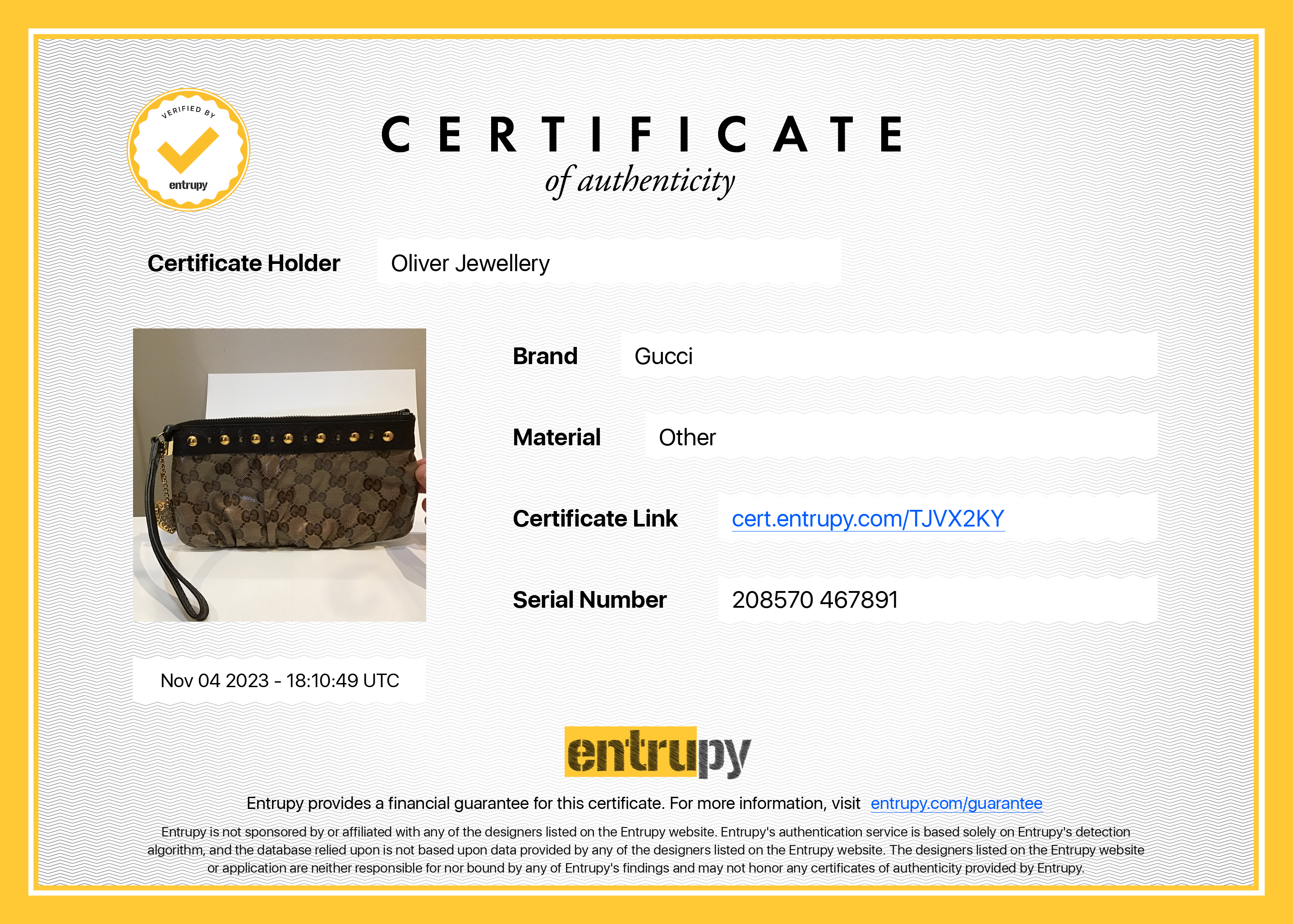 Gucci Brown GG Crystal Monogram Babouska Wristlet Pouch w/ Box