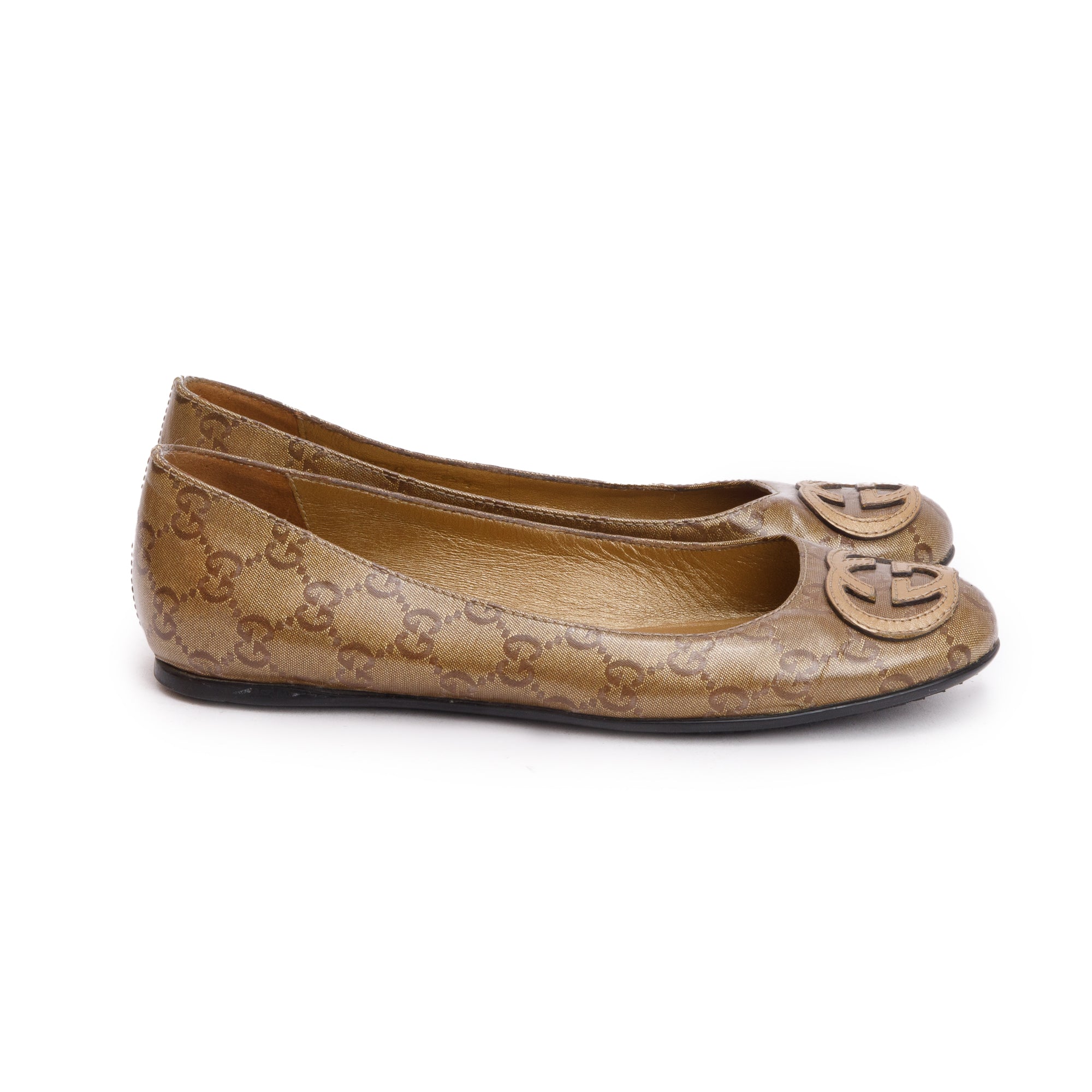 Gucci Brown GG Imprime Interlocking G Logo Ballet Flats, Size 35.5