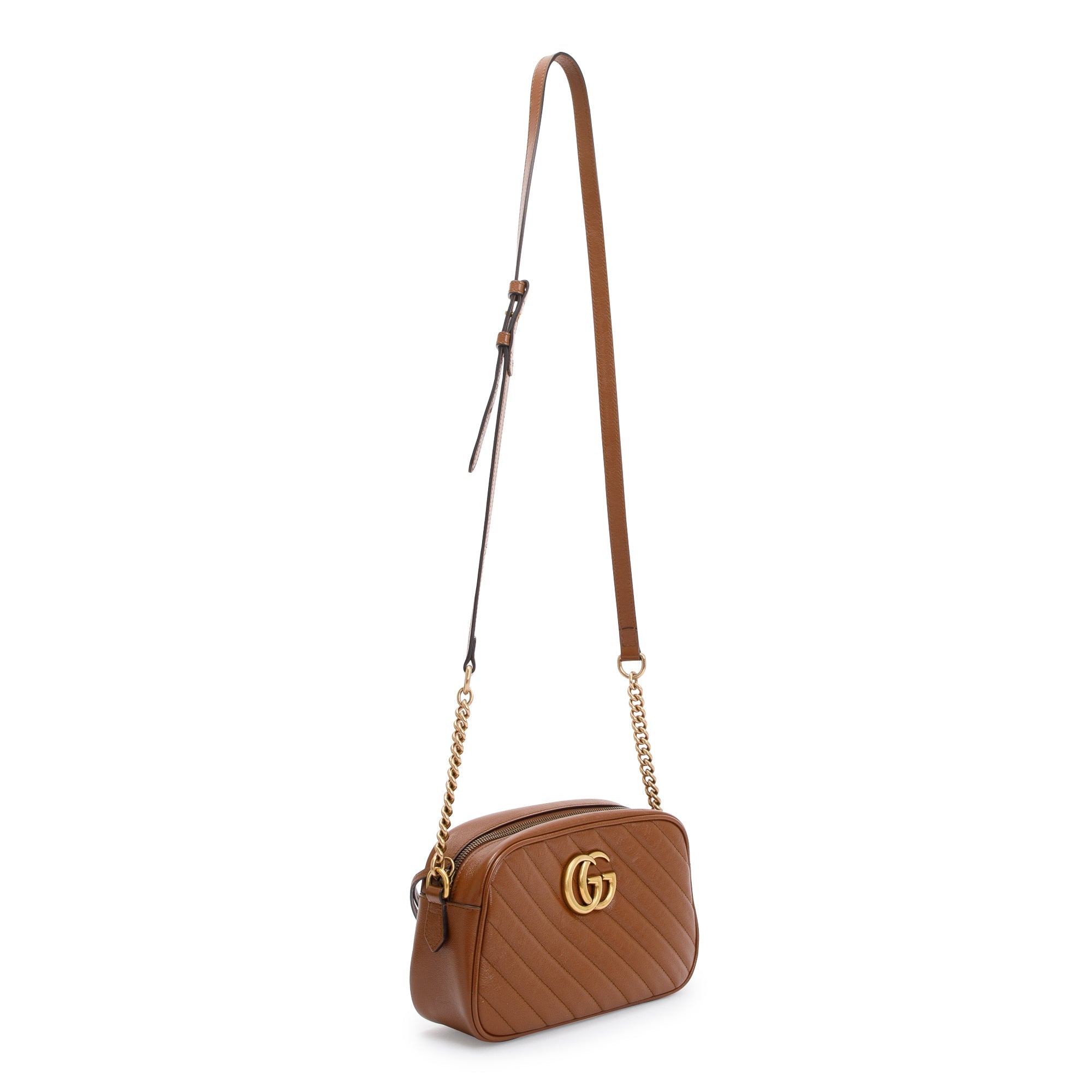 Gucci Brown GG Marmont Matelasse Small Shoulder Bag w/ Box