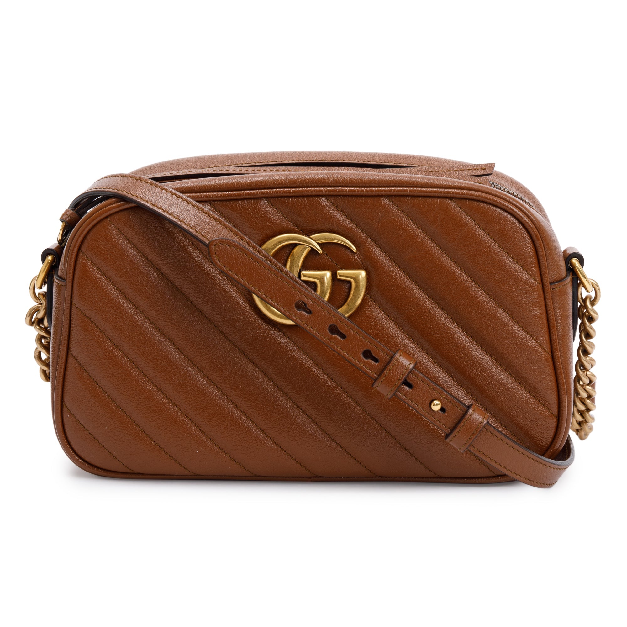 Gucci Brown GG Marmont Matelasse Small Shoulder Bag w/ Box