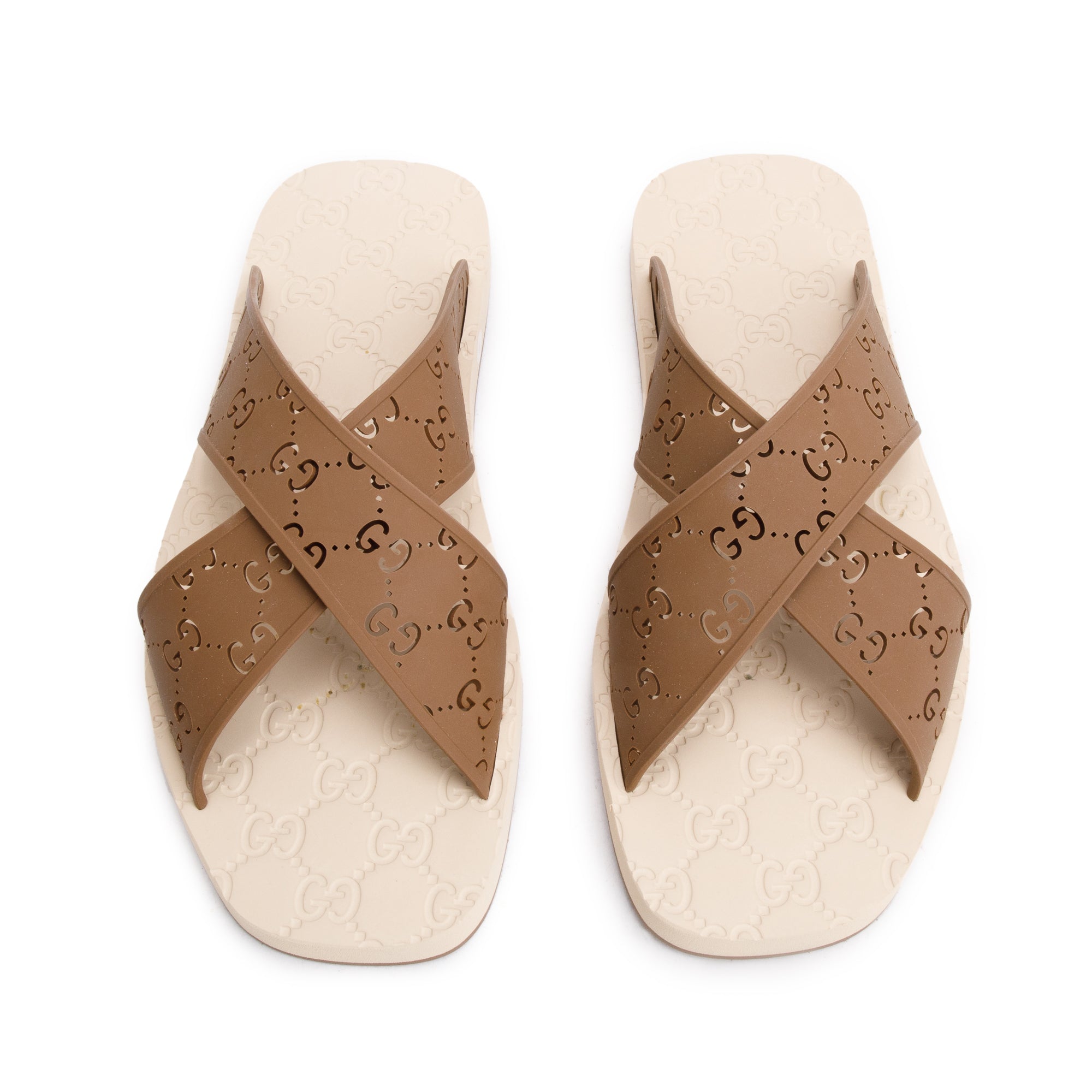 Gucci Brown GG Rubber Slide Sandals, Size 11 w/ Box