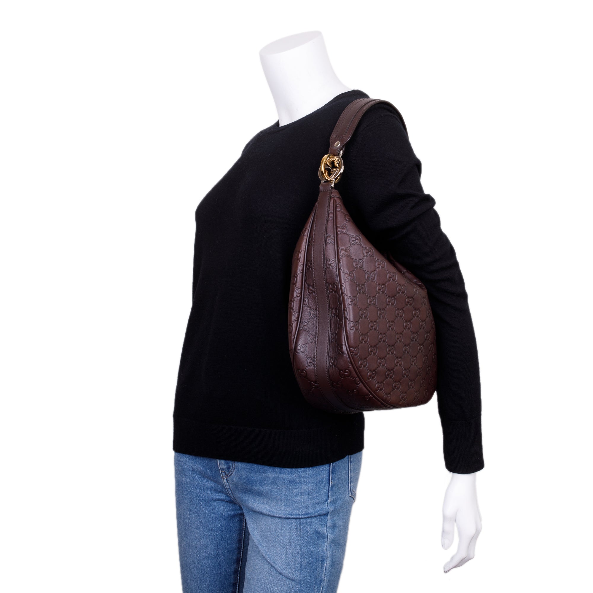 Gucci Brown GG Signature Leather Medium Twins Hobo