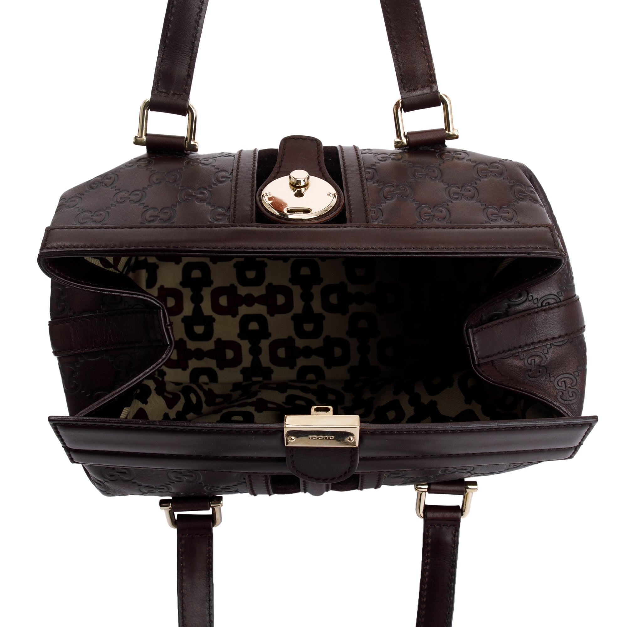 Gucci Brown GG Signature Leather Treasure Boston Bag