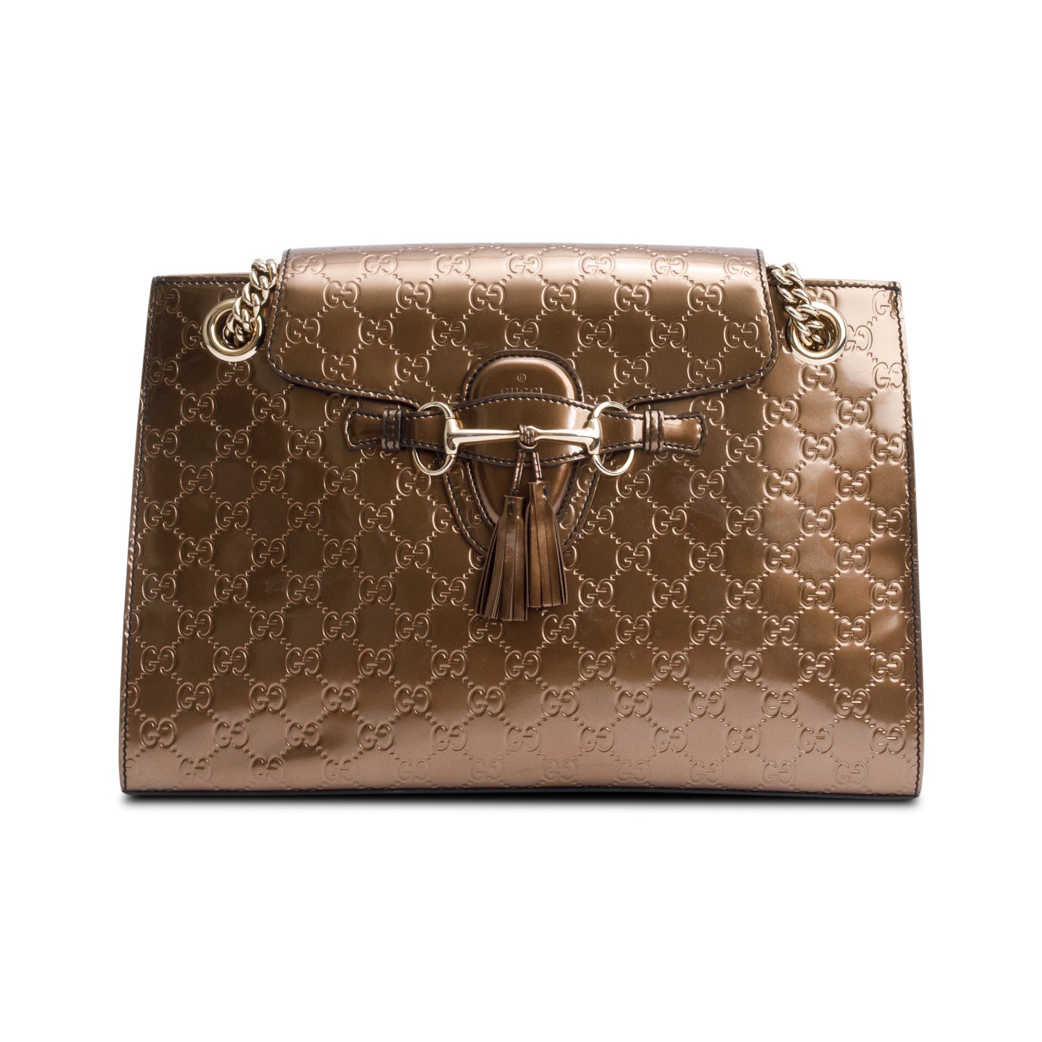 Gucci Brown GG Signature Patent Leather Large Emily Chain Shoulder Bag