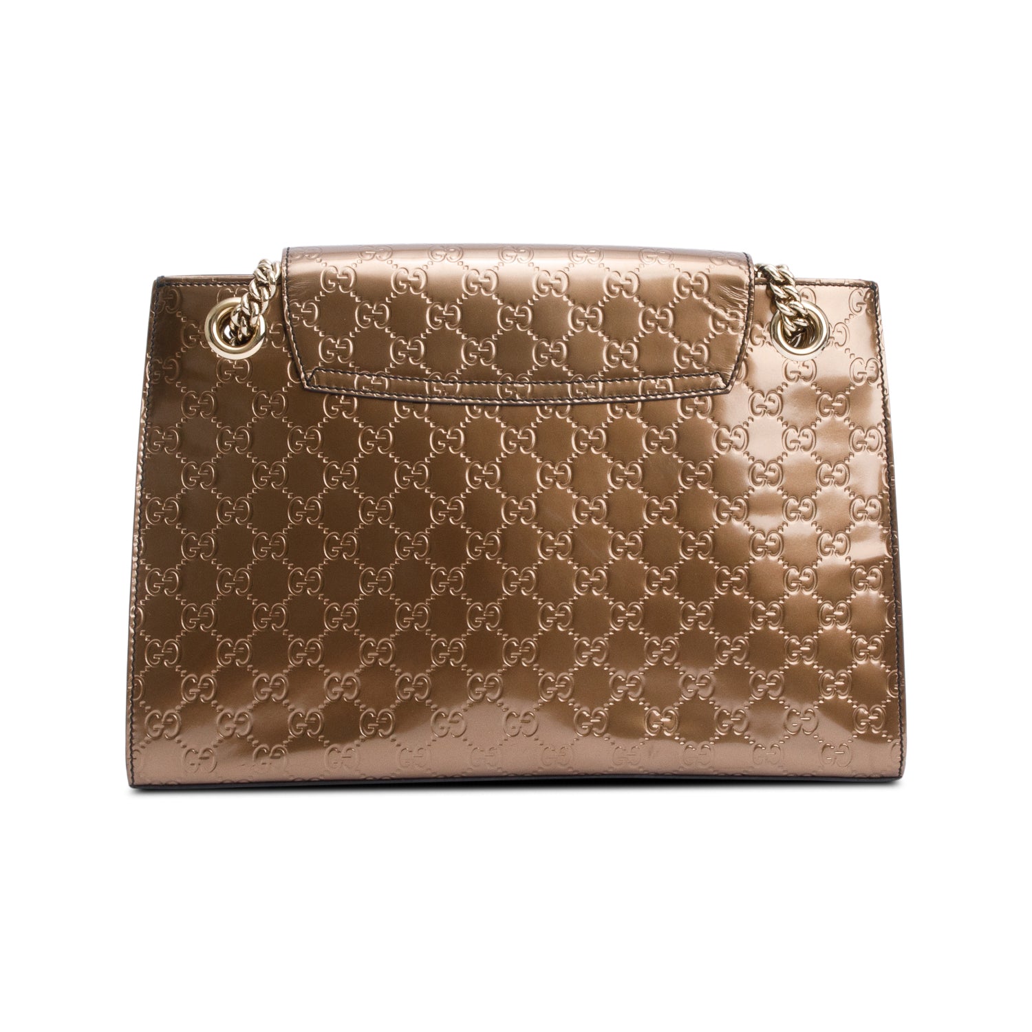 Gucci Brown GG Signature Patent Leather Large Emily Chain Shoulder Bag