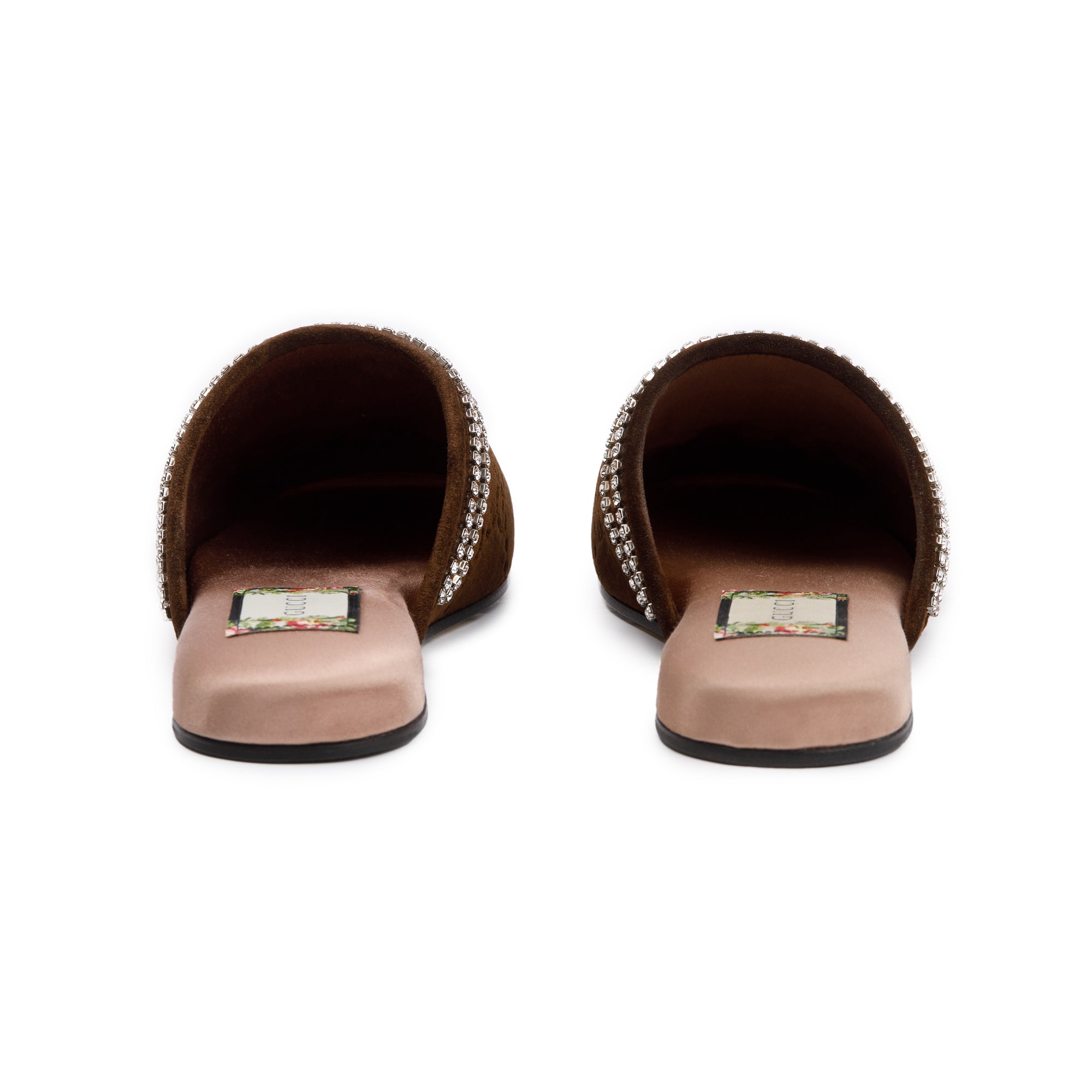 Gucci Brown GG Velvet Crystal Mules, Size 36 w/ Box