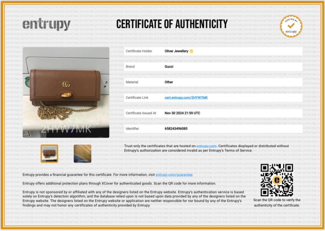 Gucci Brown Leather Bamboo Diana Wallet on Chain w/ Box