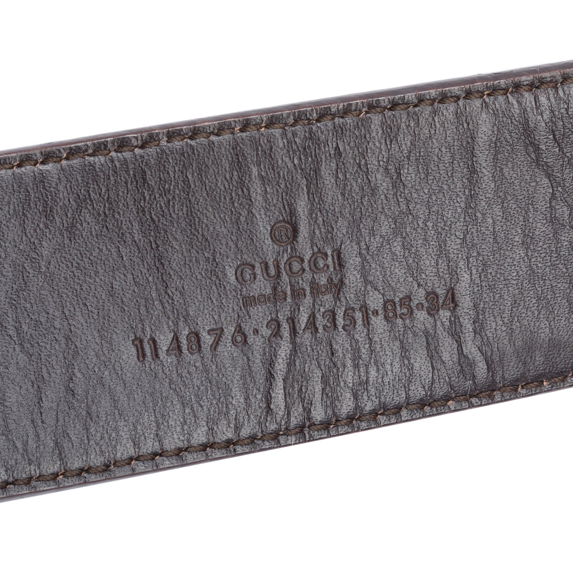 Gucci Brown Leather Beige GG Canvas Belt With Interlocking G Buckle 85 34