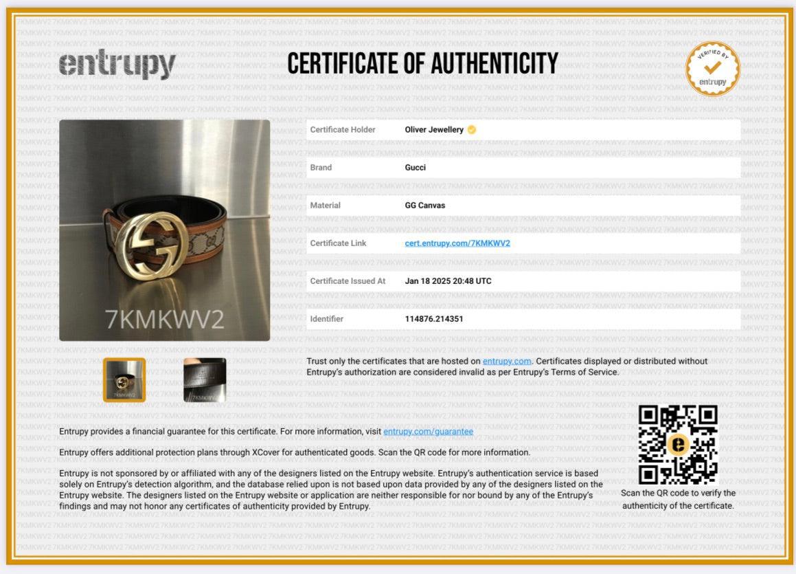 Gucci Brown Leather Beige GG Canvas Belt With Interlocking G Buckle 85 34