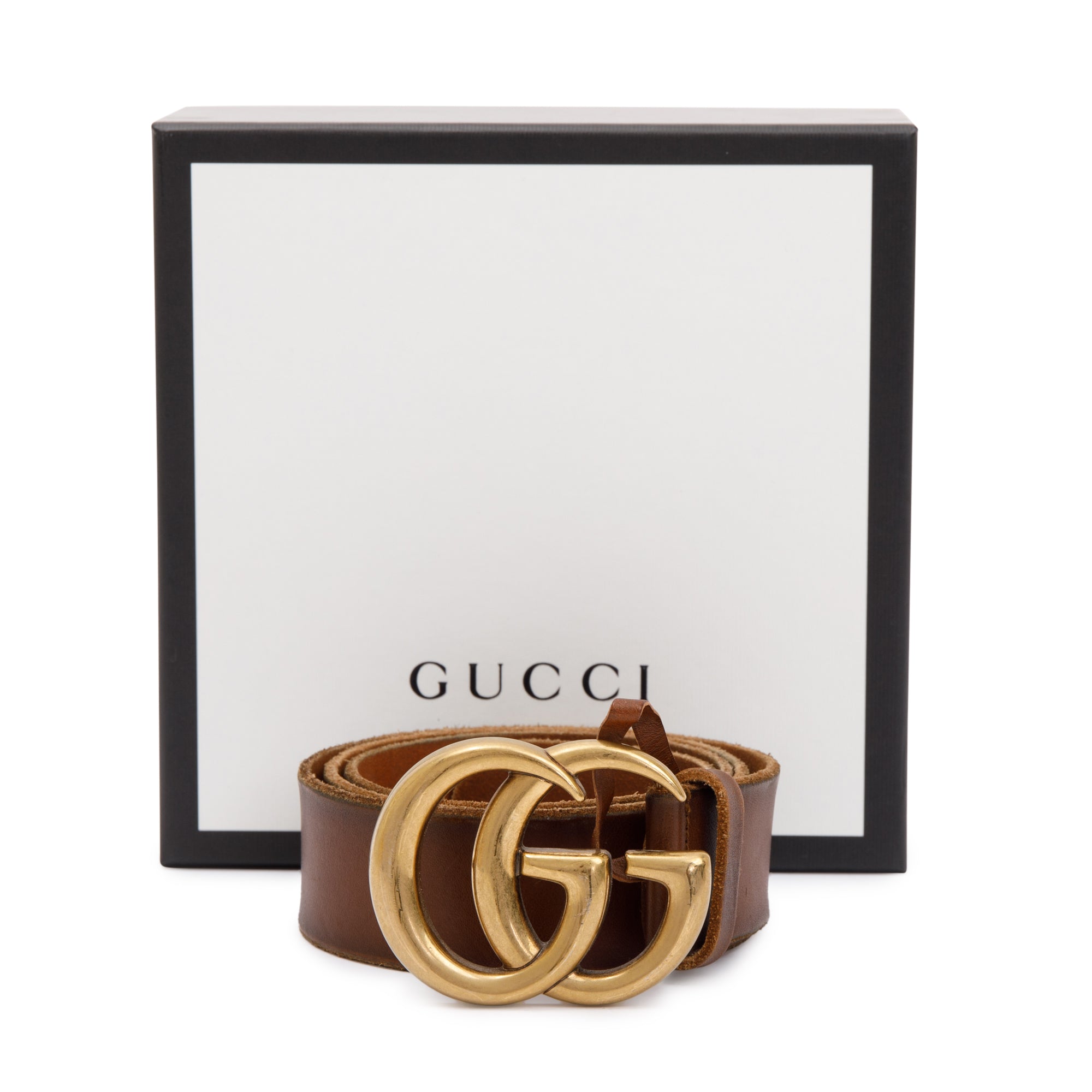 Gucci Brown Leather Belt with Double G Buckle w/ Box