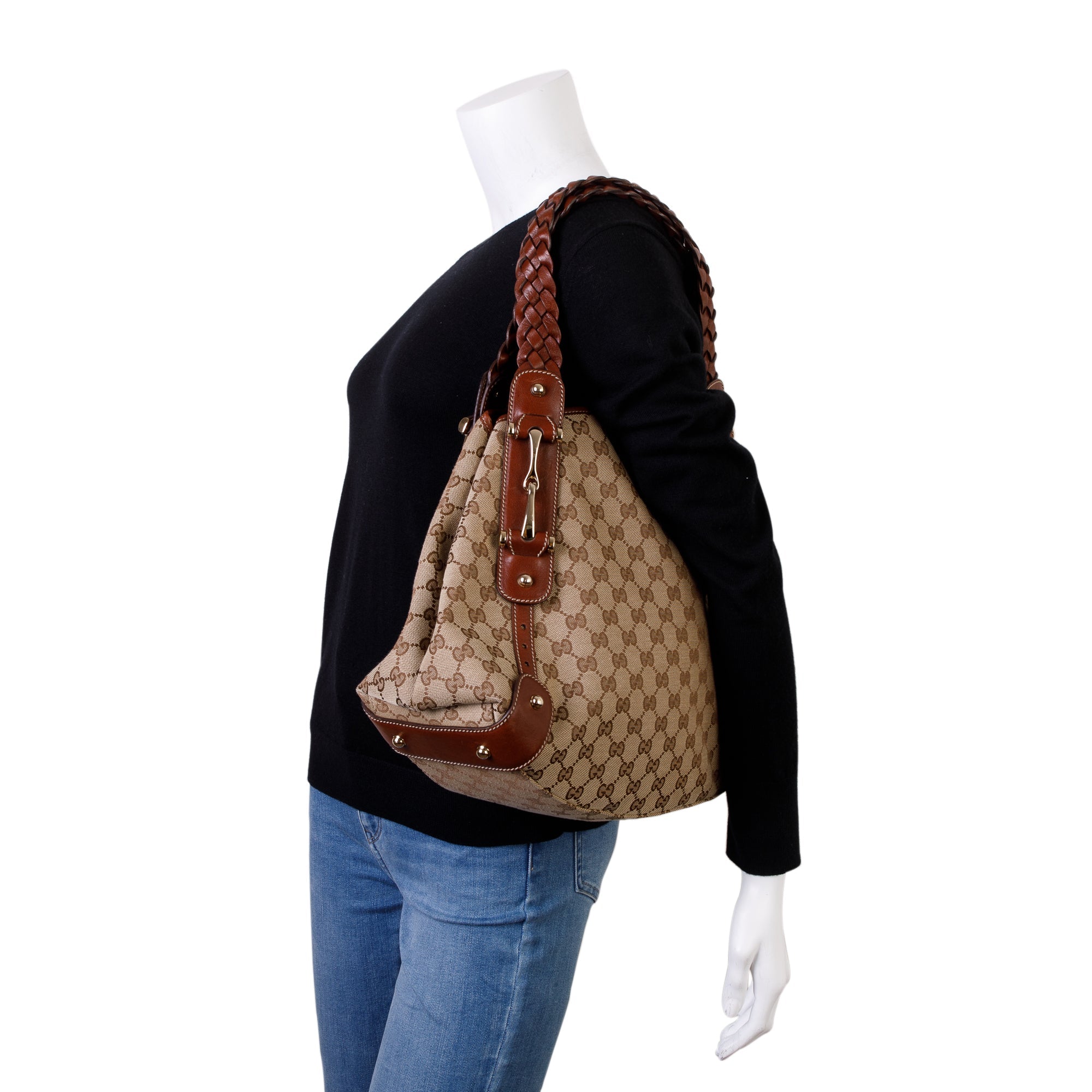 Gucci Brown Leather GG Canvas Medium Pelham Shoulder Bag