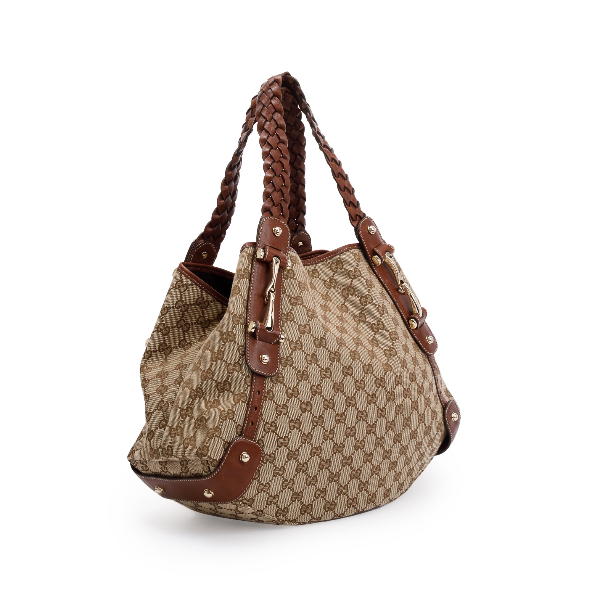 Gucci Brown Leather GG Canvas Medium Pelham Shoulder Bag