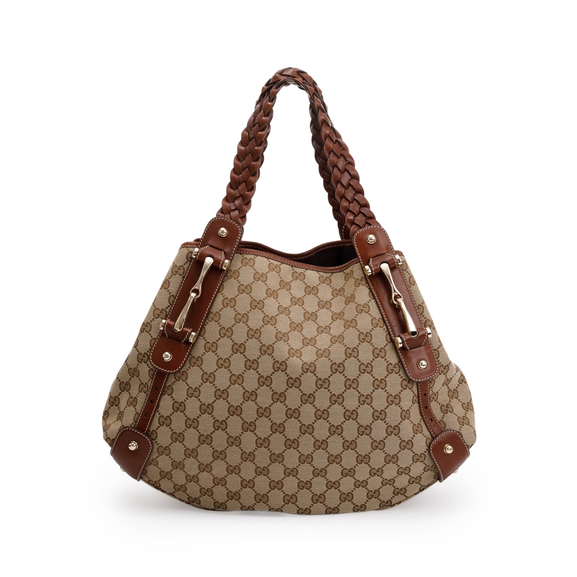 Gucci Brown Leather GG Canvas Medium Pelham Shoulder Bag