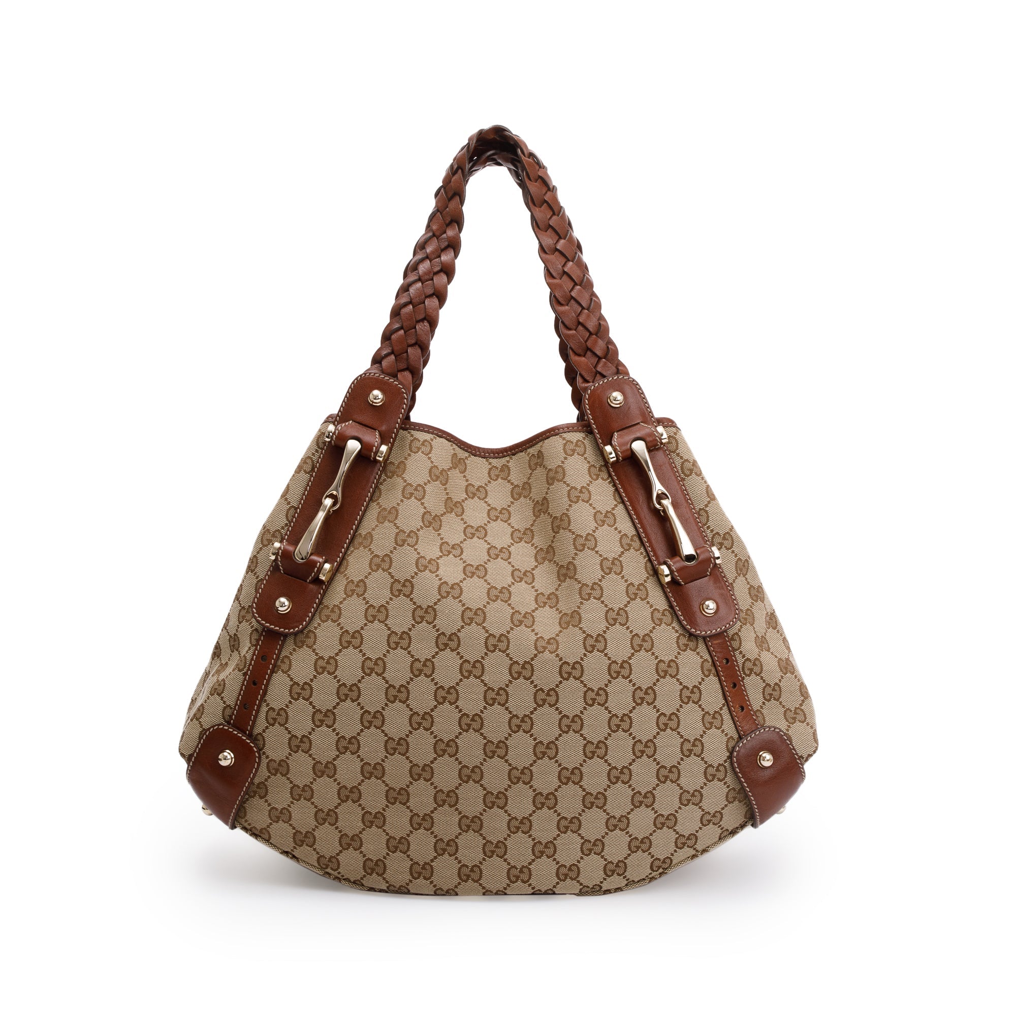 Gucci Brown Leather GG Canvas Medium Pelham Shoulder Bag