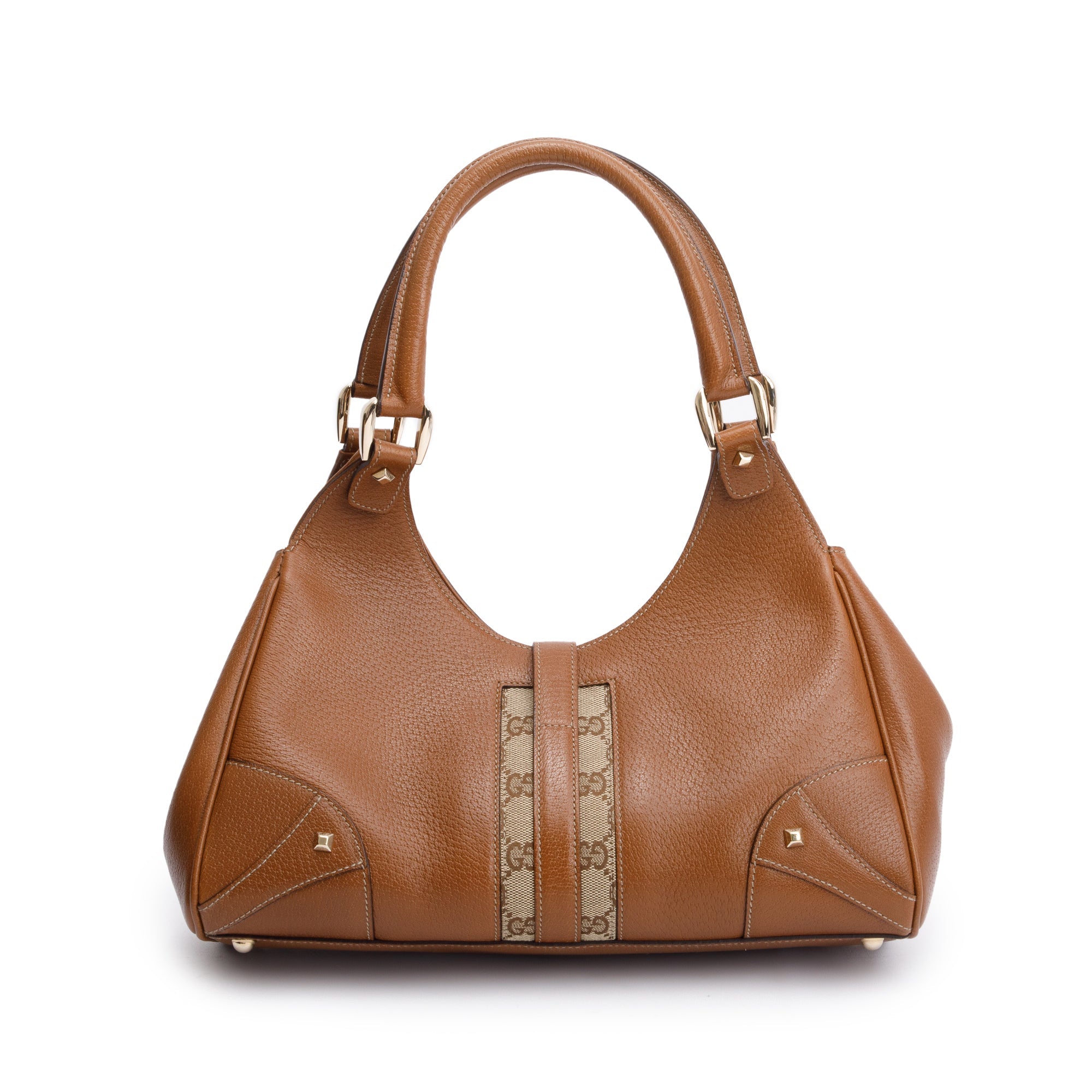 Gucci Brown Leather Small Nailhead Jackie Bardot Bag