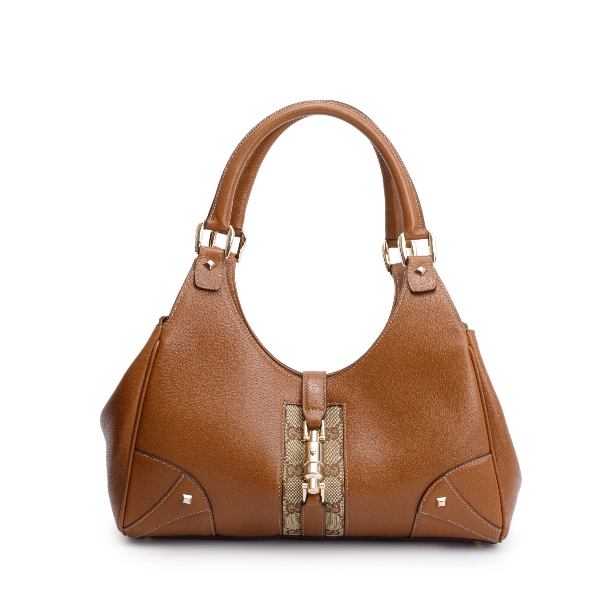 Gucci Brown Leather Small Nailhead Jackie Bardot Bag