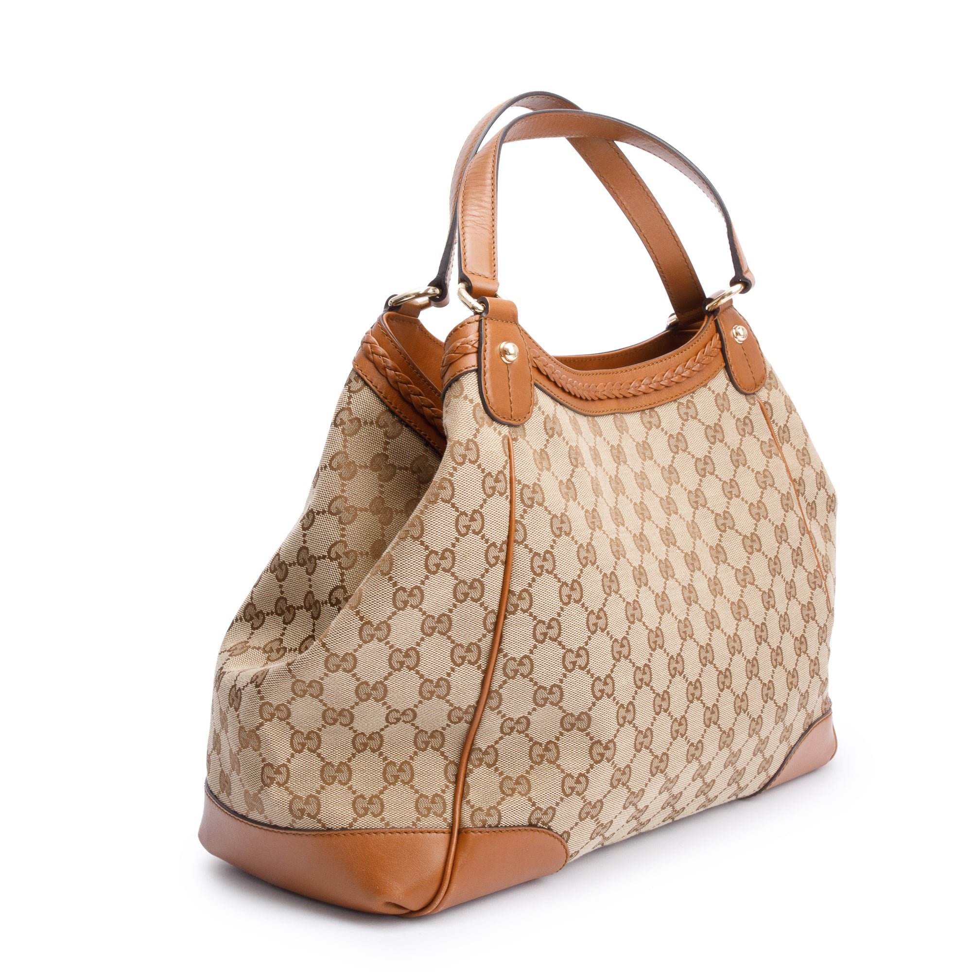 Gucci Brown Leather Trim GG Canvas Medium Brick Lane Tote