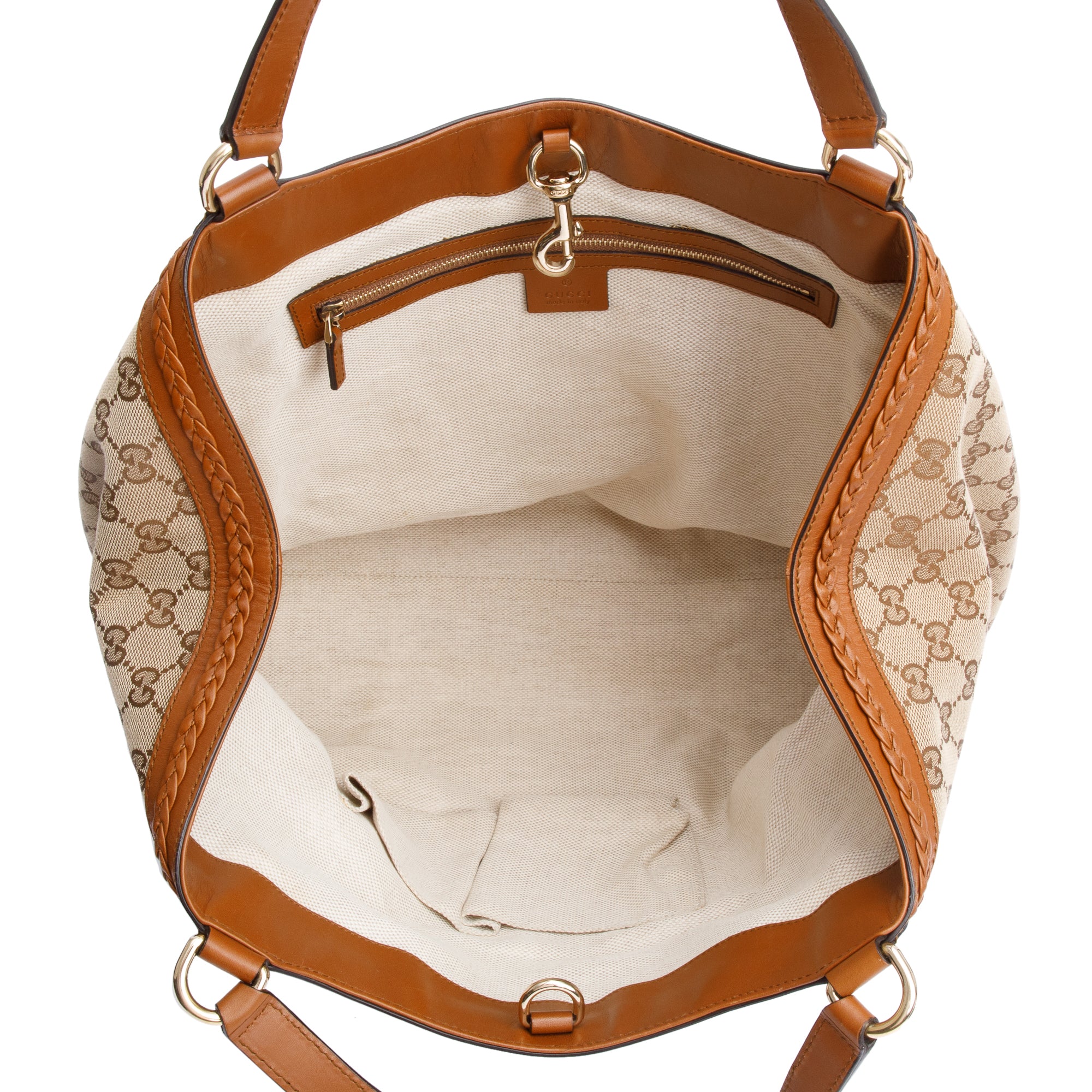 Gucci Brown Leather Trim GG Canvas Medium Brick Lane Tote