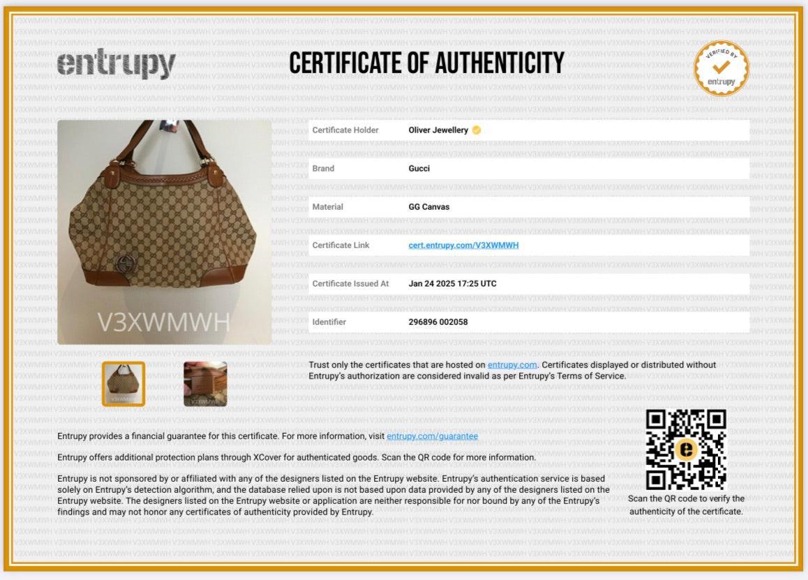 Gucci Brown Leather Trim GG Canvas Medium Brick Lane Tote