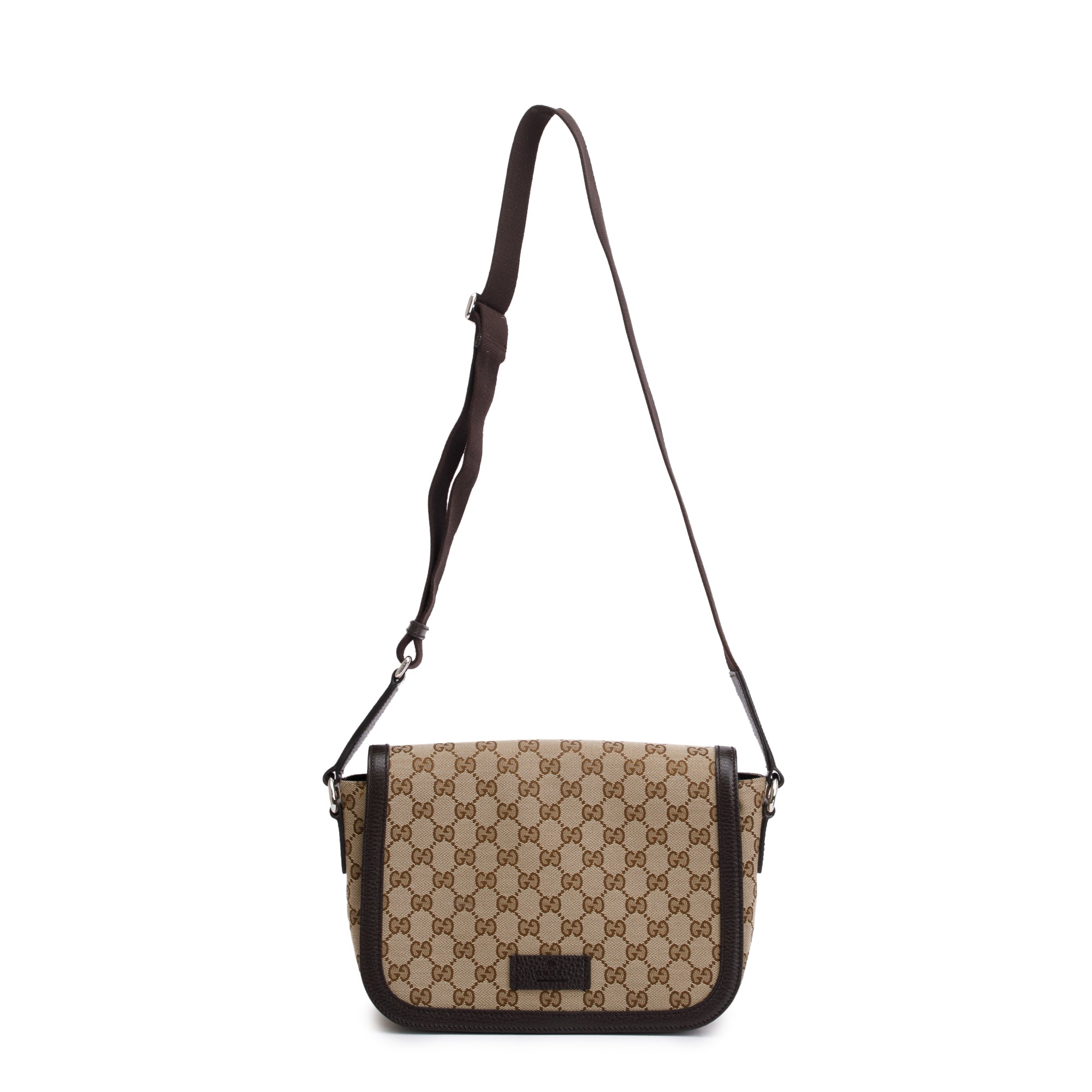 Gucci Brown Leather Trim GG Canvas Messenger Bag