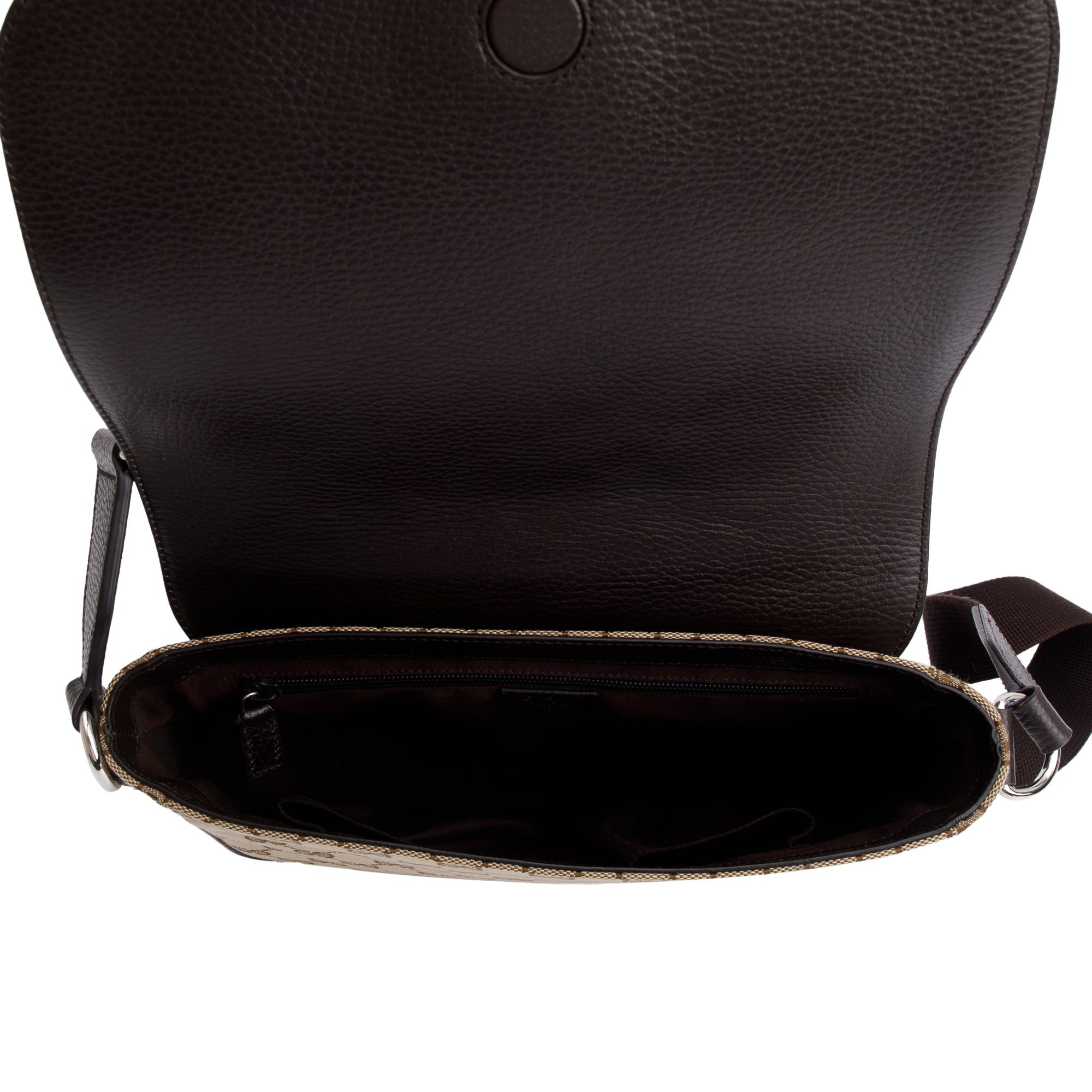 Gucci Brown Leather Trim GG Canvas Messenger Bag