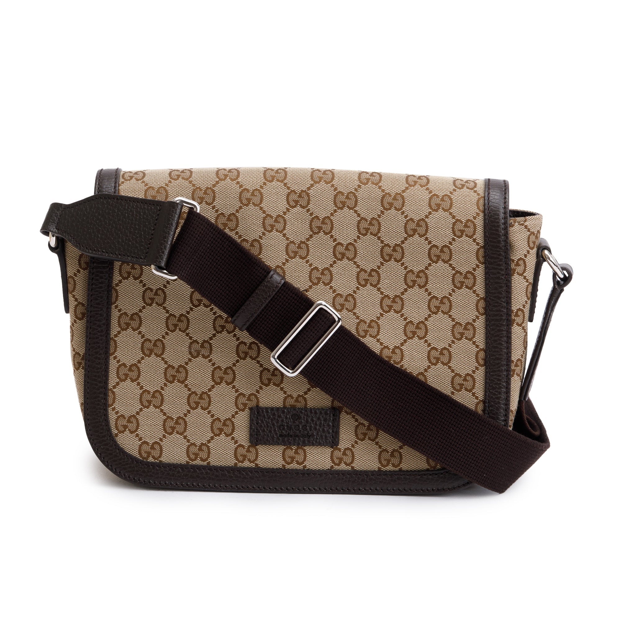 Gucci Brown Leather Trim GG Canvas Messenger Bag