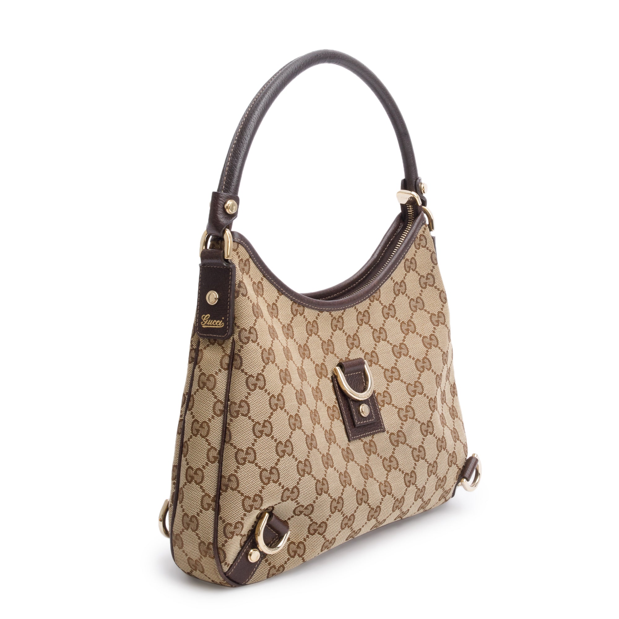 Gucci Brown Leather Trim GG Canvas Small Abbey Hobo