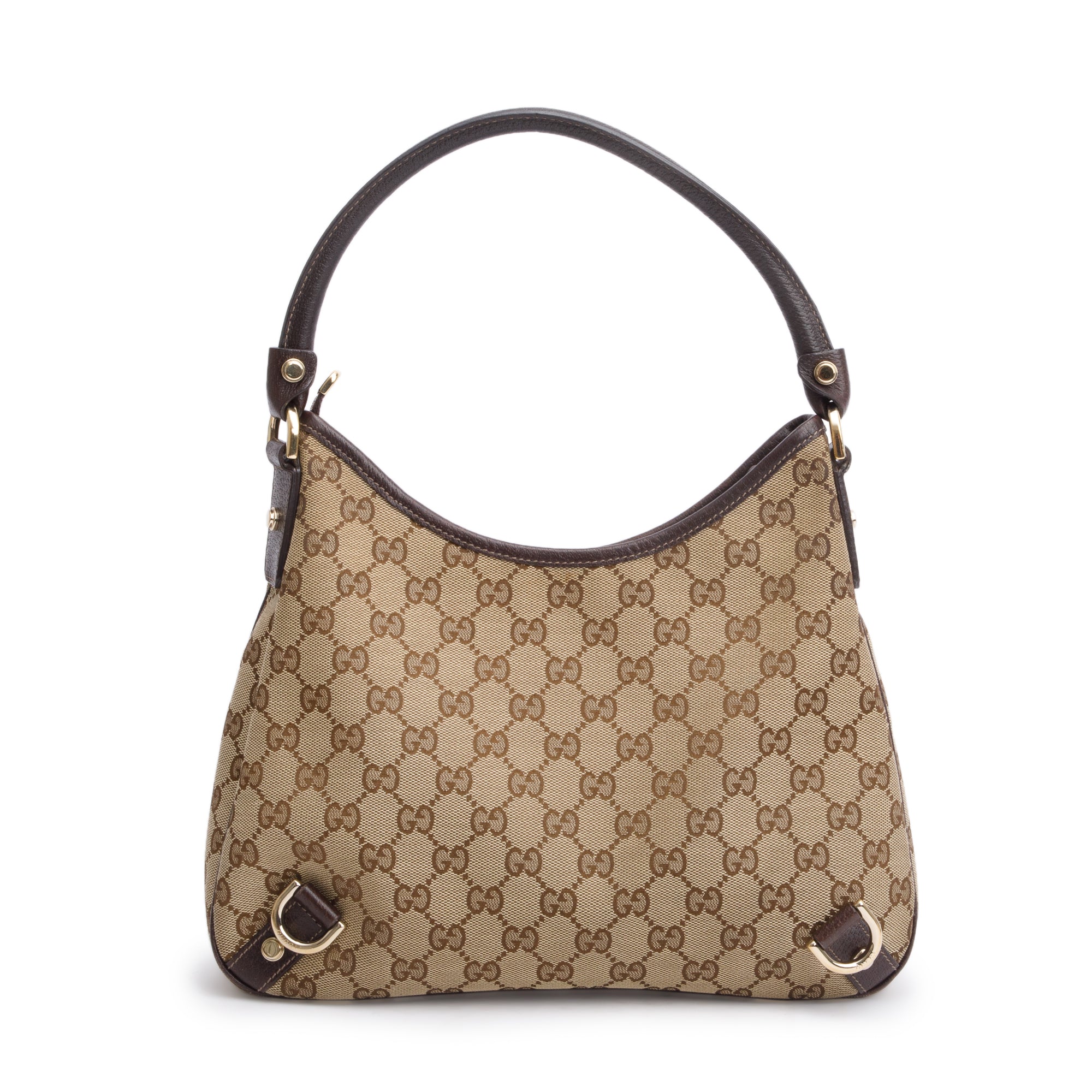 Gucci Brown Leather Trim GG Canvas Small Abbey Hobo