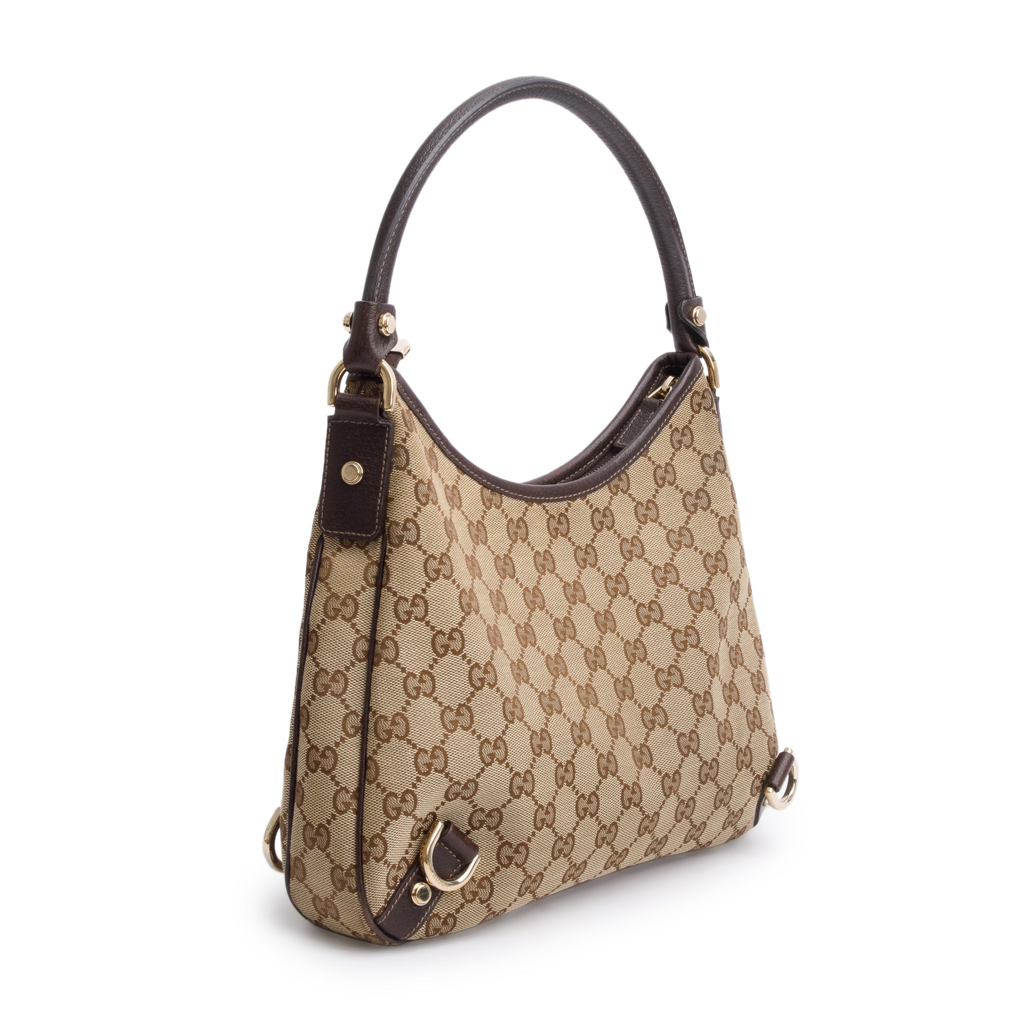 Gucci Brown Leather Trim GG Canvas Small Abbey Hobo