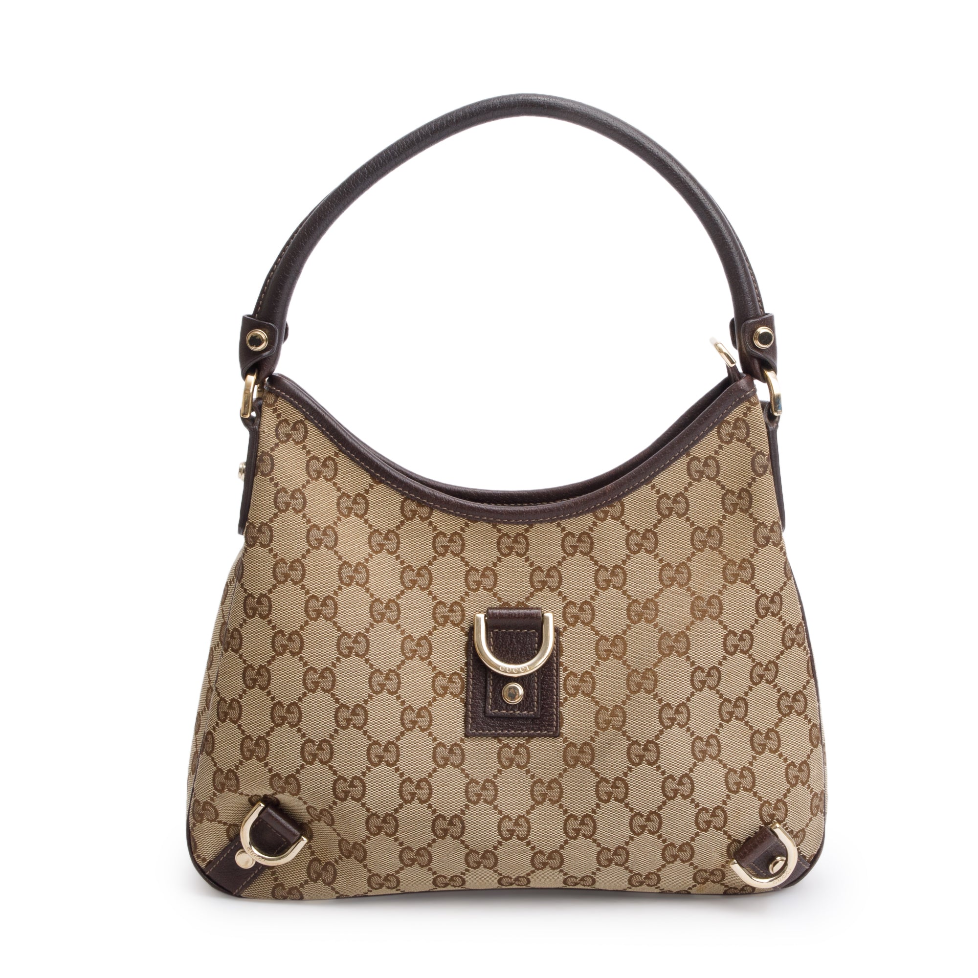 Gucci Brown Leather Trim GG Canvas Small Abbey Hobo