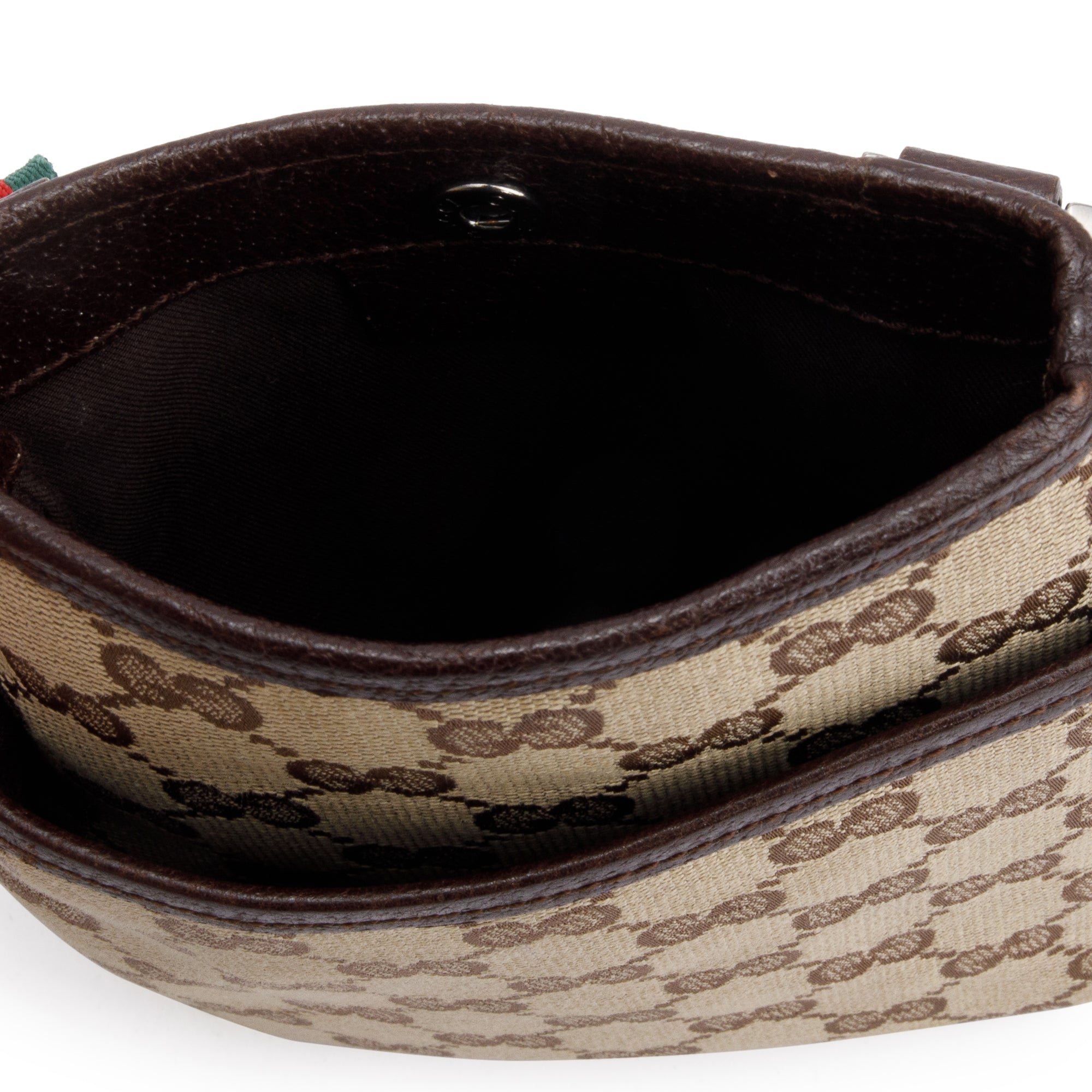 Gucci Brown Leather Trim GG Canvas Web Sherry Line Mini Shoulder Bag