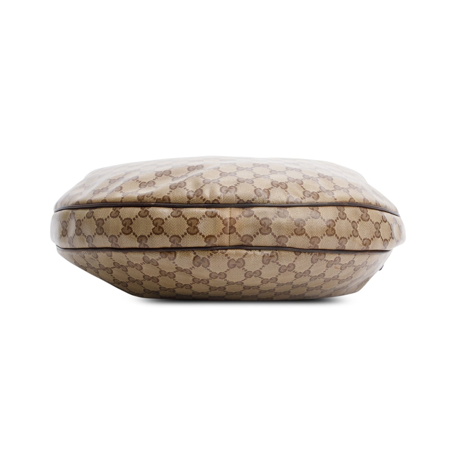 Gucci Brown Leather Trim GG Crystal Duchessa Hobo Bag