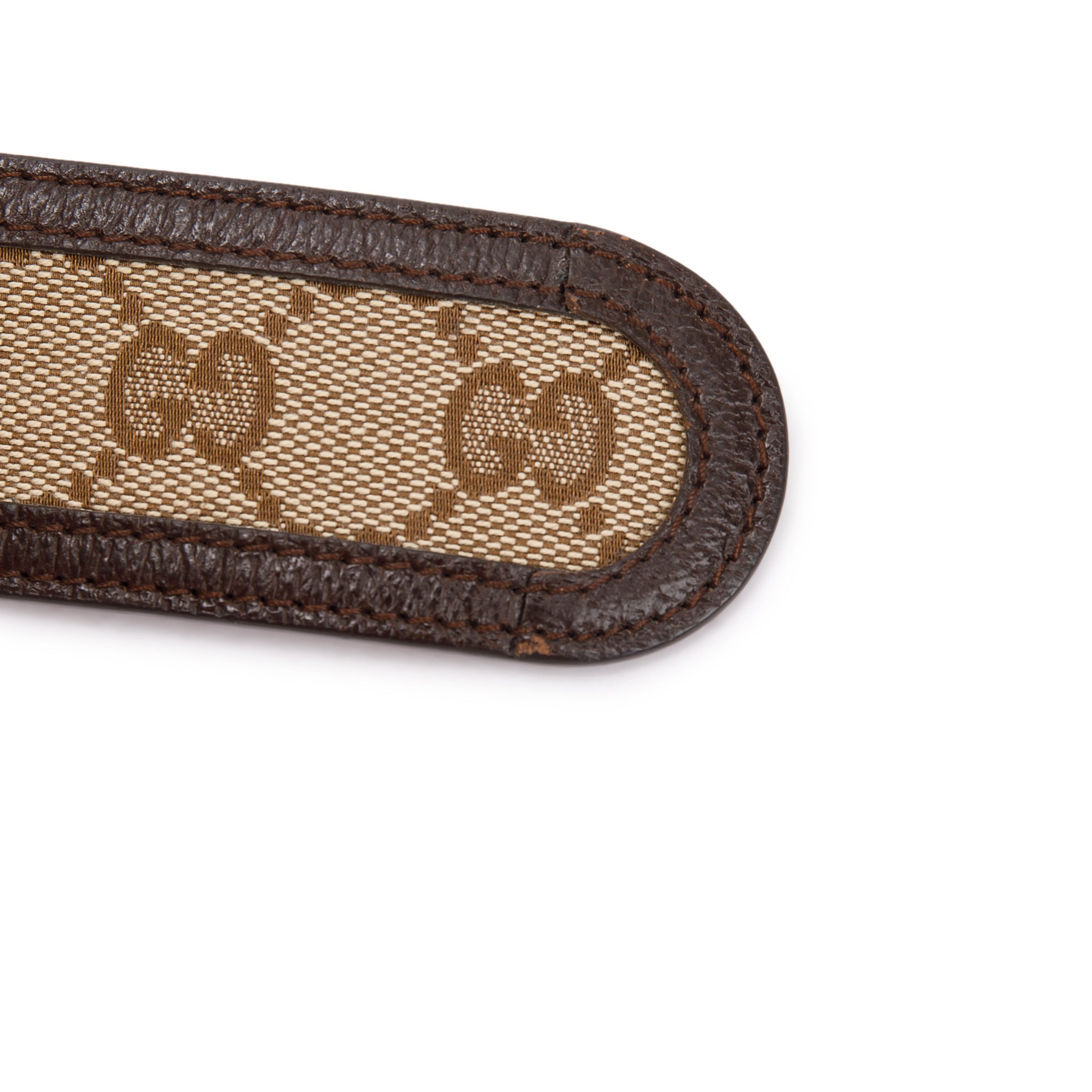 Gucci Brown Leather Trimmed GG Canvas Belt with Interlocking G Buckle, Size 90 36